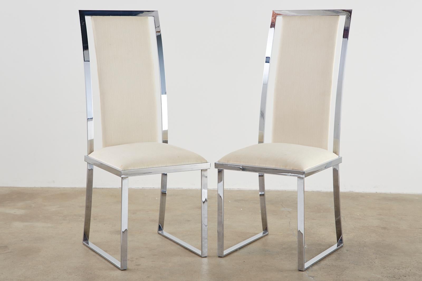 20th Century Set of Six Pierre Cardin Flat Bar Chrome Dining Chairs For Sale