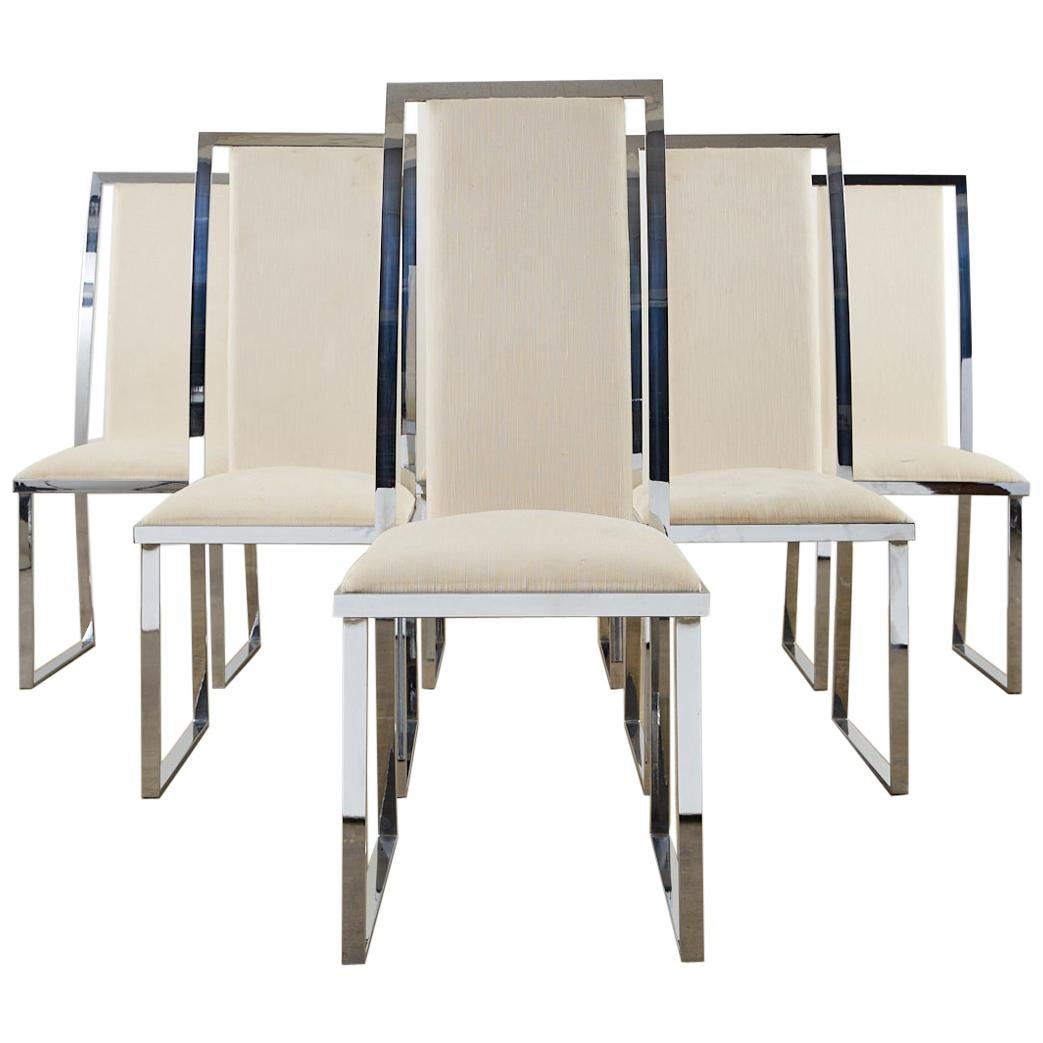 Ensemble de six chaises de salle à manger chromées à barre plate Pierre Cardin en vente