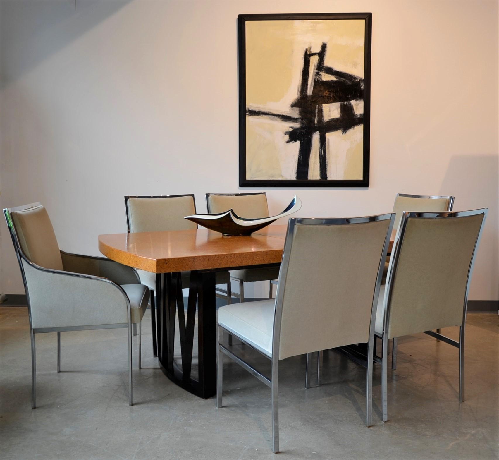 Set of Six Pierre Cardin Style Chrome Frame and Tan Felted Wool Dining Chairs For Sale 12