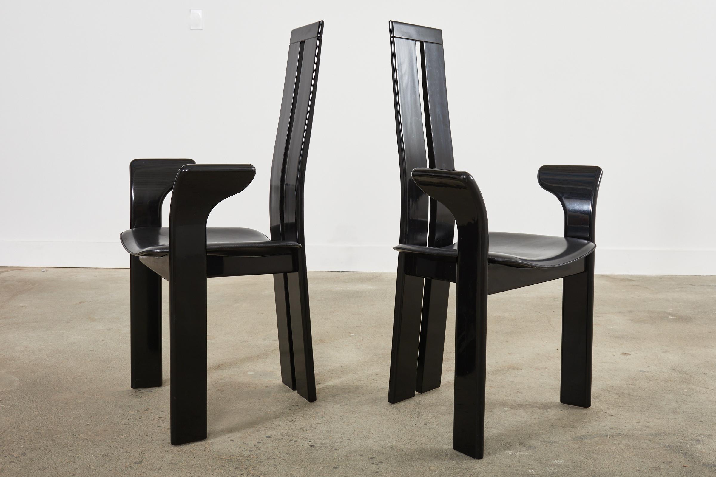 Leather Set of Six Pietro Costantini Post Modern Lacquered Dining Chairs For Sale