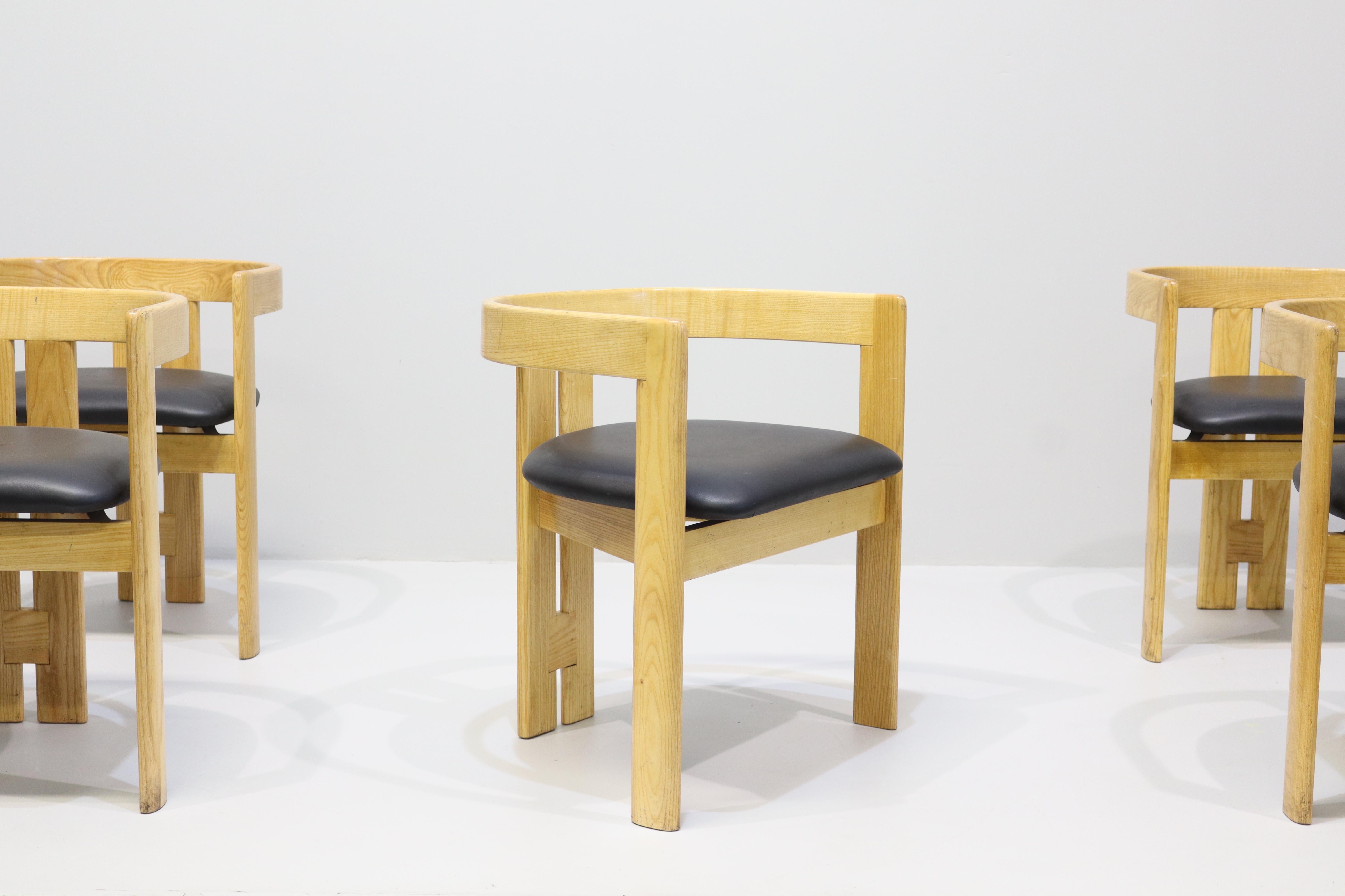 Wood Set of Six Pigreco Chairs by Afra & Tobia Scarpa for Gavina, Italy, 1960s For Sale