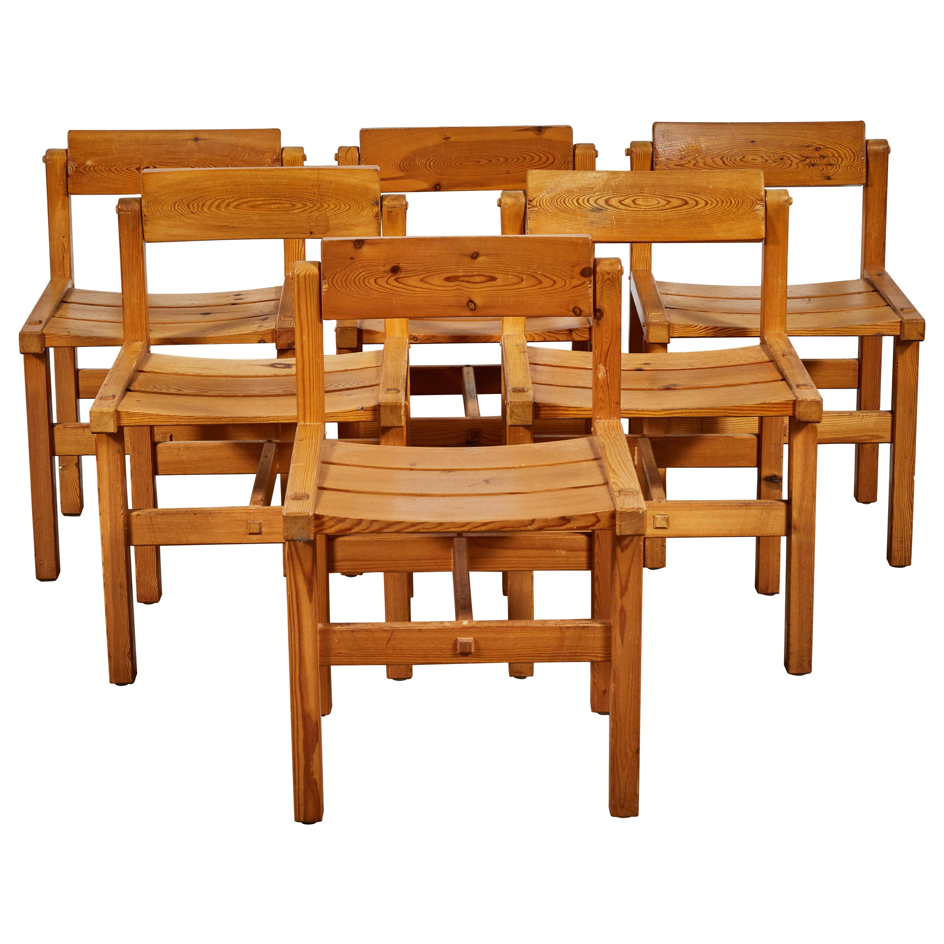 Set of Six Pine Dining Chairs with Rotating Backs