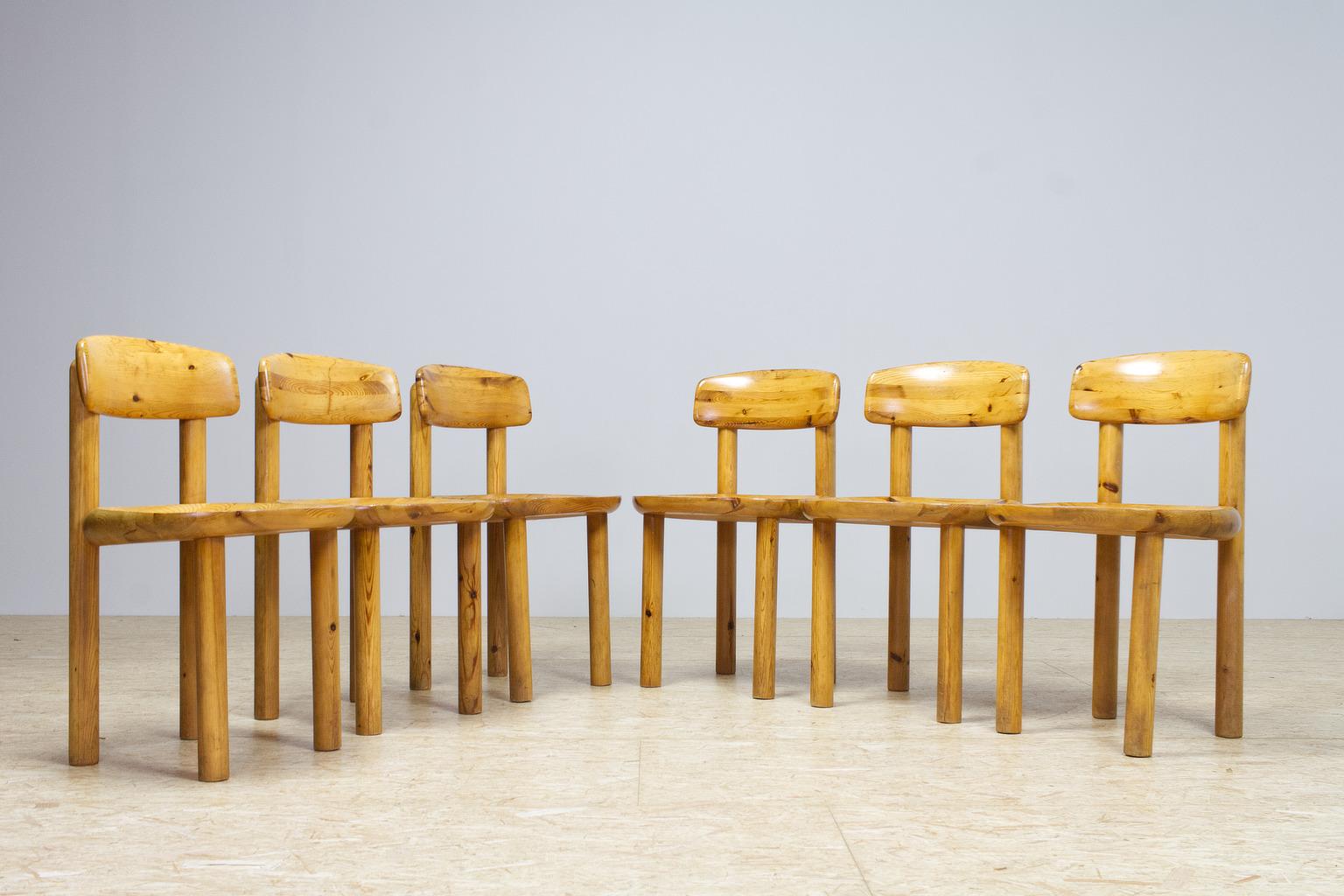 Scandinavian Modern Set of Six Pine Wooden Chairs by Rainer Daumiller for Hirtshals Savvaerk, 1970s