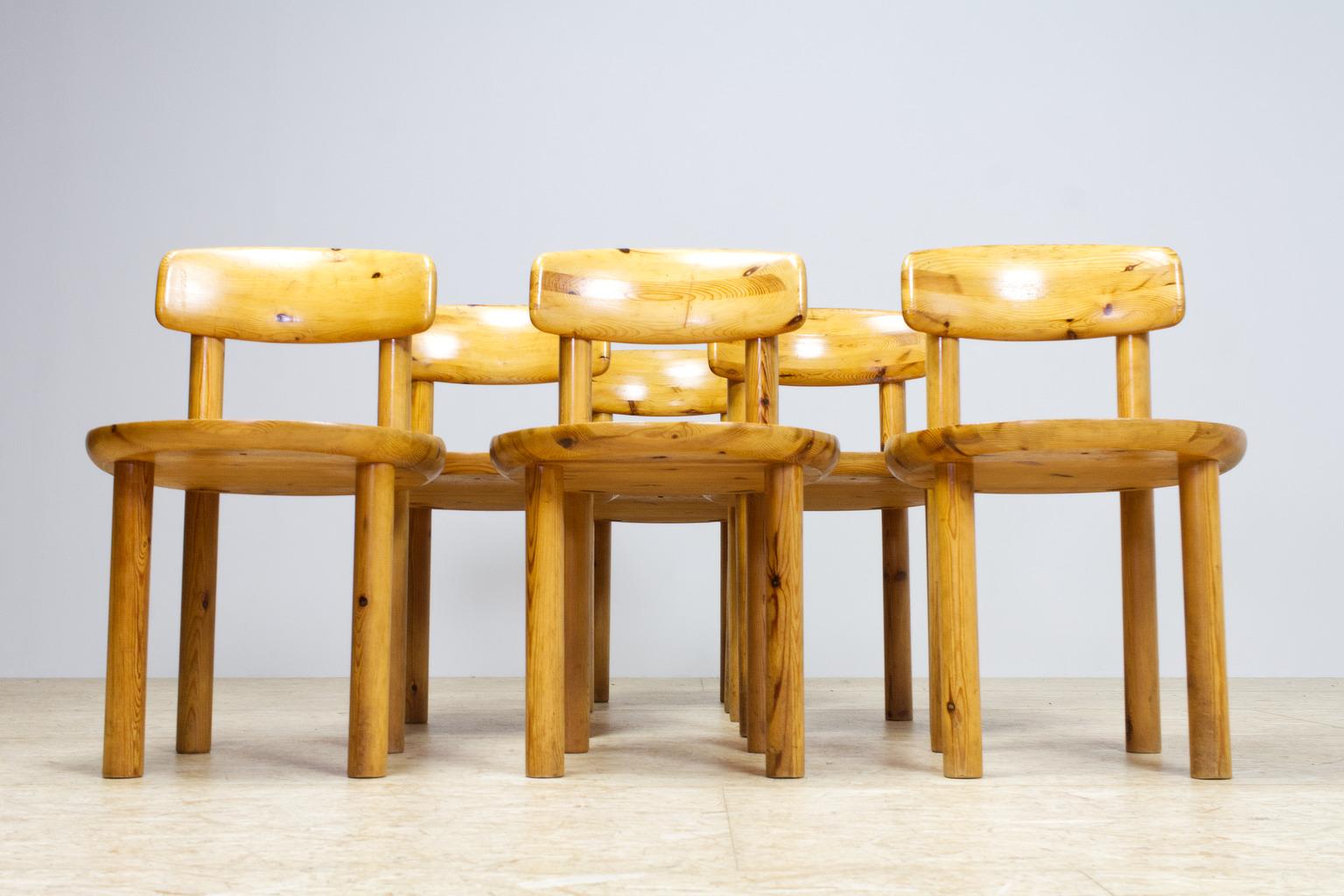 Varnished Set of Six Pine Wooden Chairs by Rainer Daumiller for Hirtshals Savvaerk, 1970s