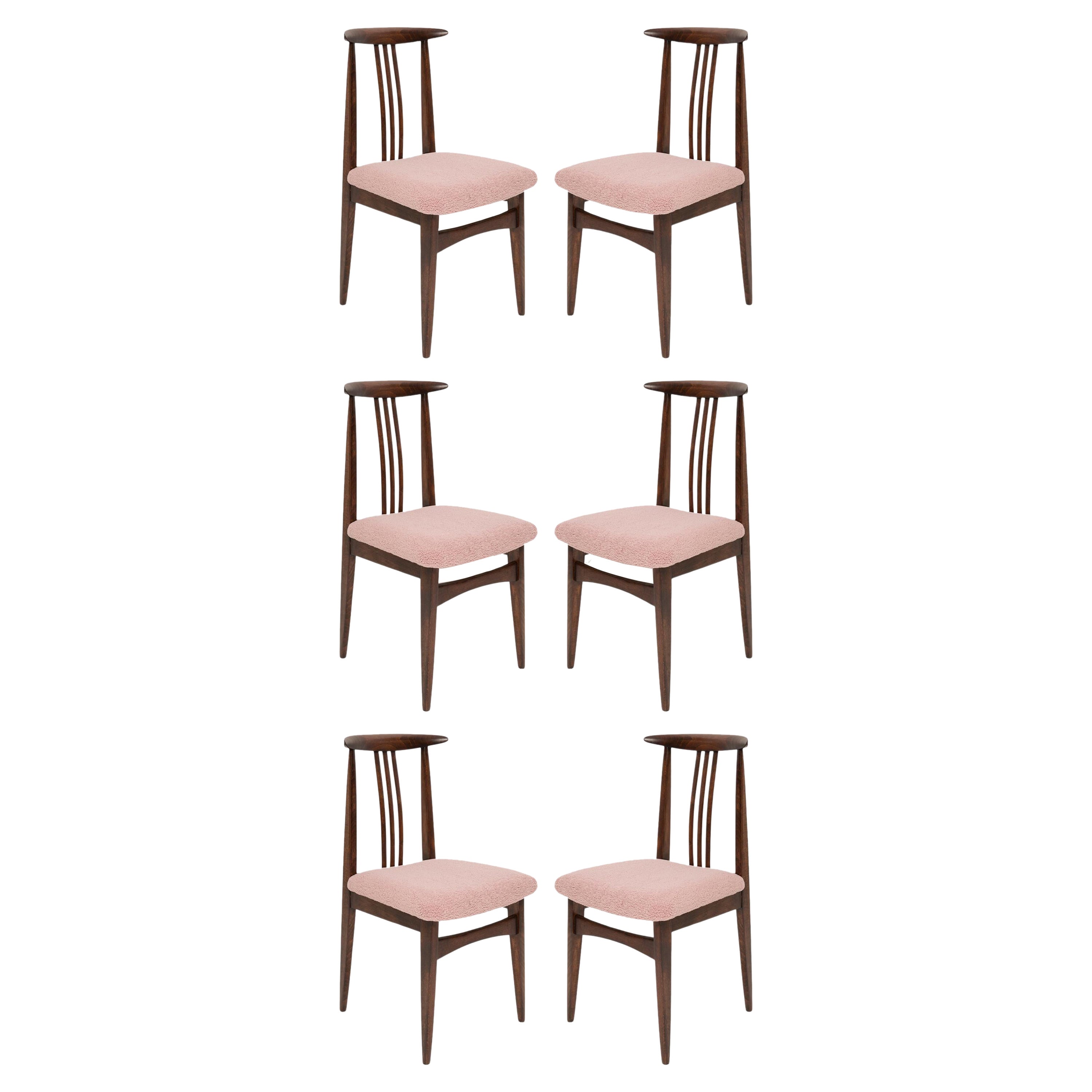 Set di sei sedie in bouclé rosa, di Zielinski, Polonia, anni '60