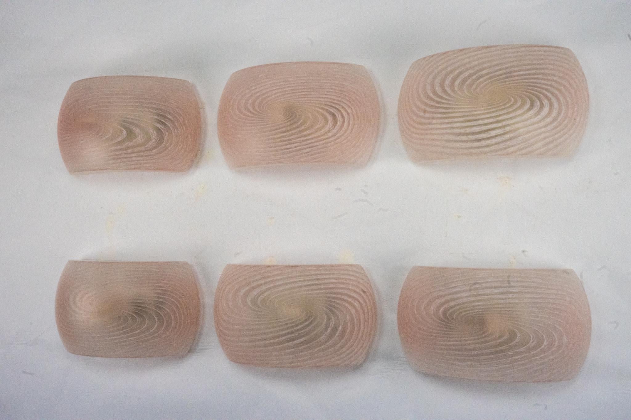 Conjunto de seis apliques de cristal de murano rosa. Italia Años 70 en venta 4