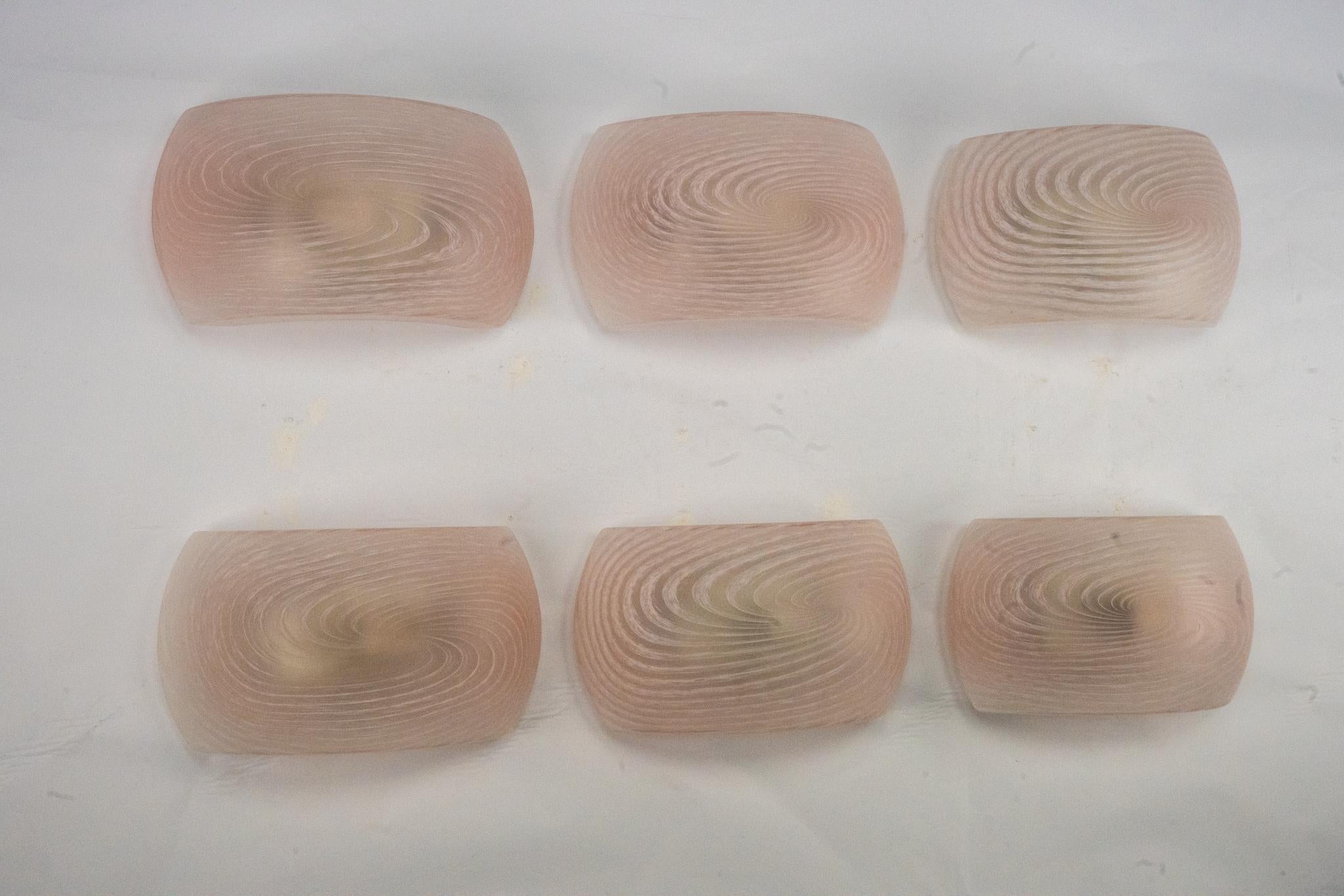 Conjunto de seis apliques de cristal de murano rosa. Italia Años 70 en venta 5