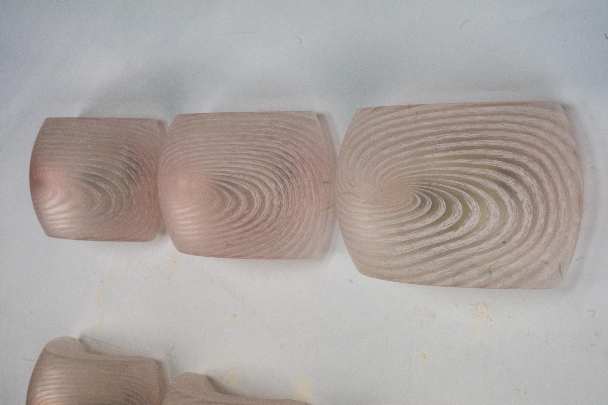 Conjunto de seis apliques de cristal de murano rosa. Italia Años 70 en venta 7
