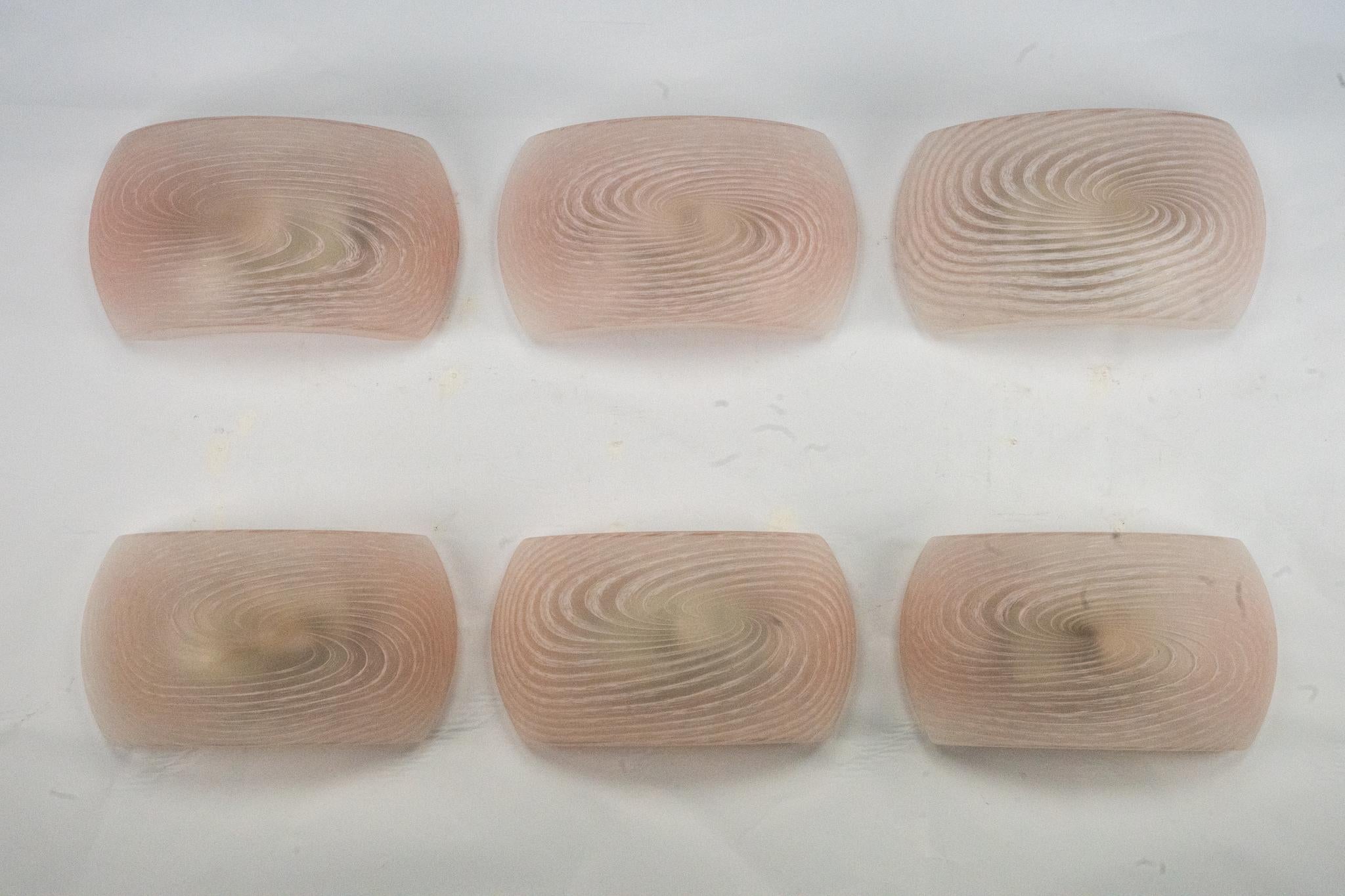 Conjunto de seis apliques de cristal de murano rosa. Italia Años 70 en venta 8