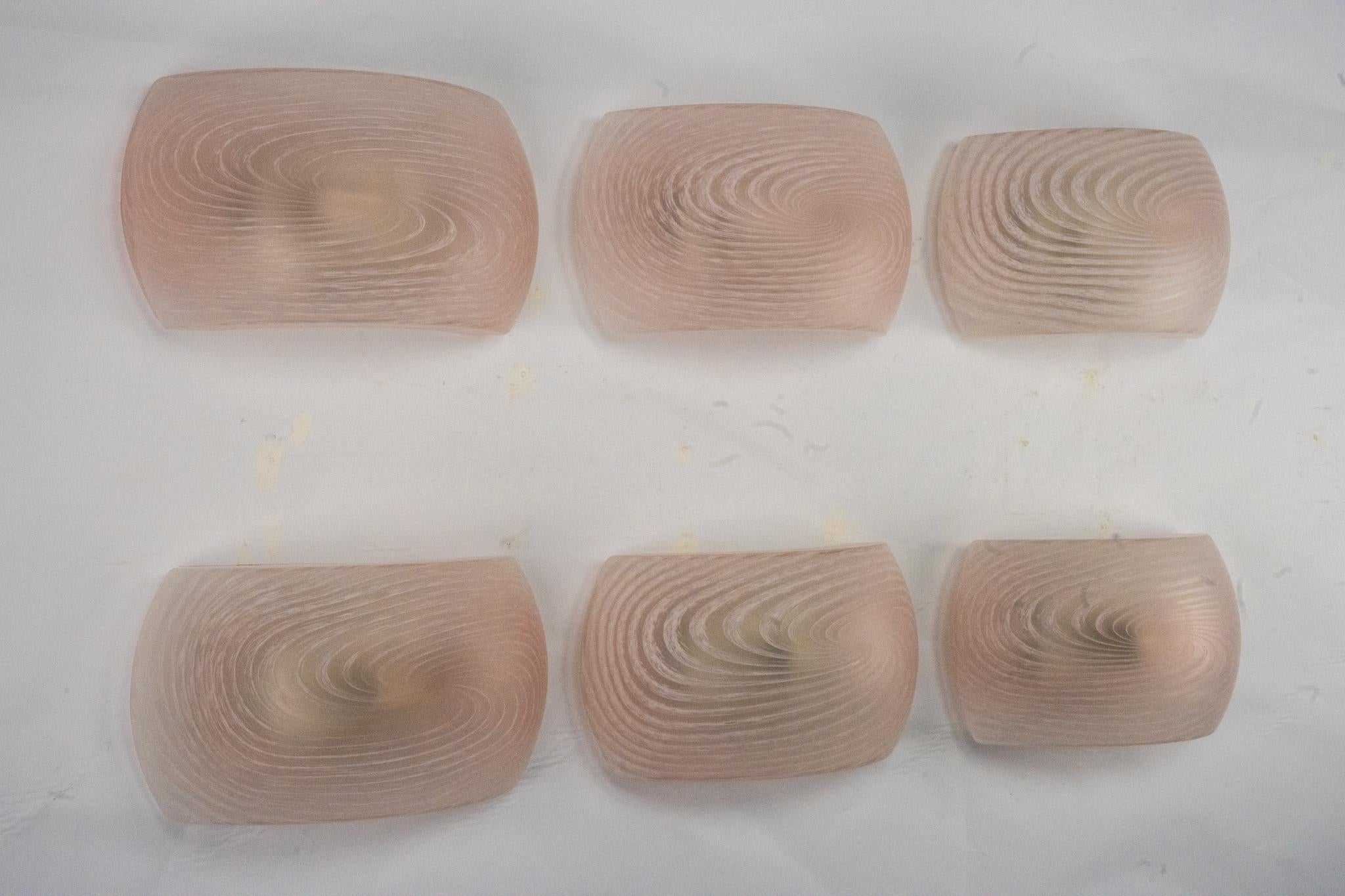 Conjunto de seis apliques de cristal de murano rosa. Italia Años 70 en Bueno estado para la venta en Catania, CT