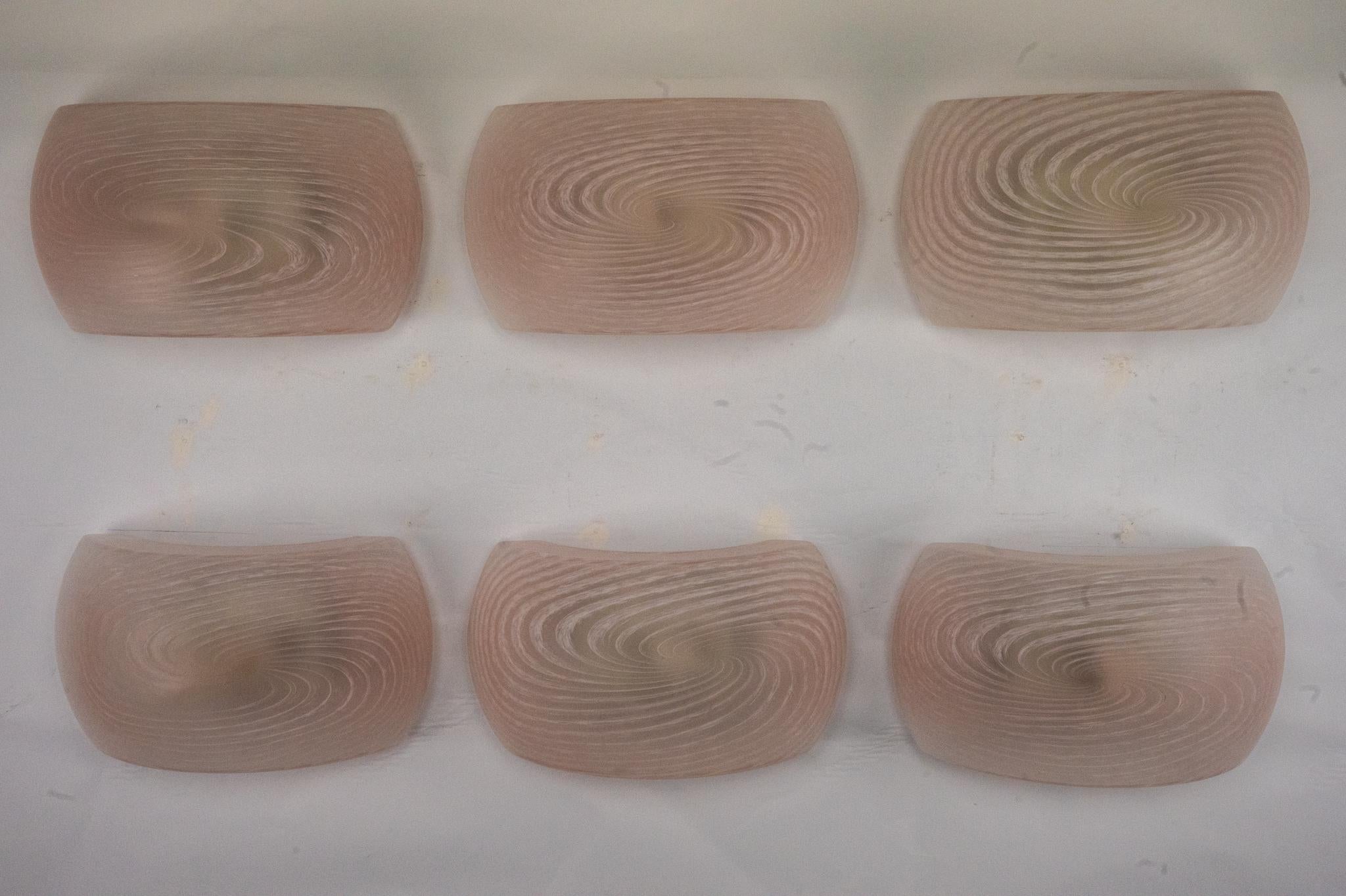 Conjunto de seis apliques de cristal de murano rosa. Italia Años 70 siglo XX en venta