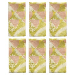 Set of Six Pistachio Green Linen Voile Napkins "Ornamental Crush" Design