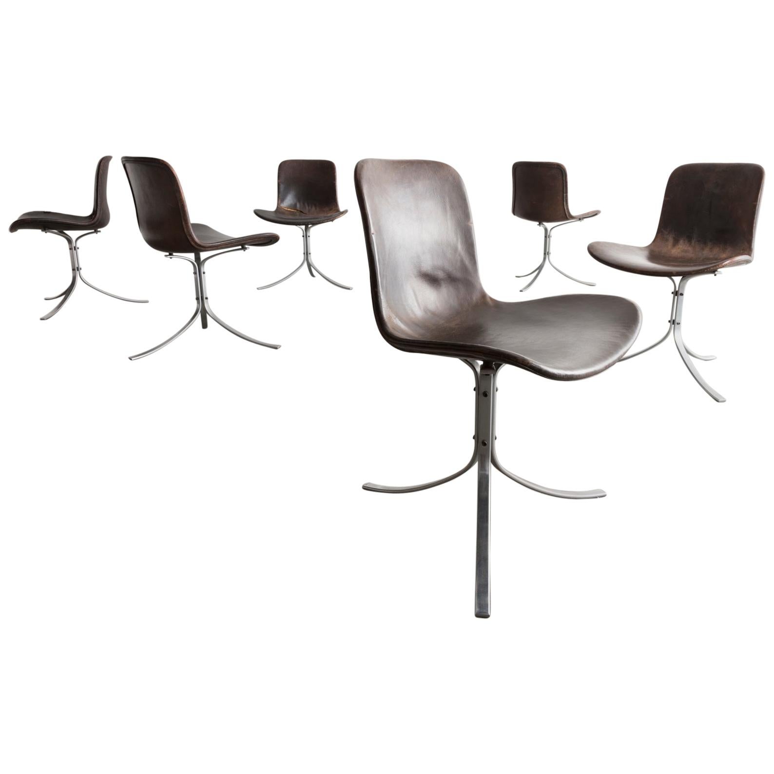 Set of Six "Pk-9" Chairs in Black Oxide and Stainless Steel
