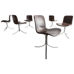 Set of Six "Pk-9" Chairs in Black Oxide and Stainless Steel