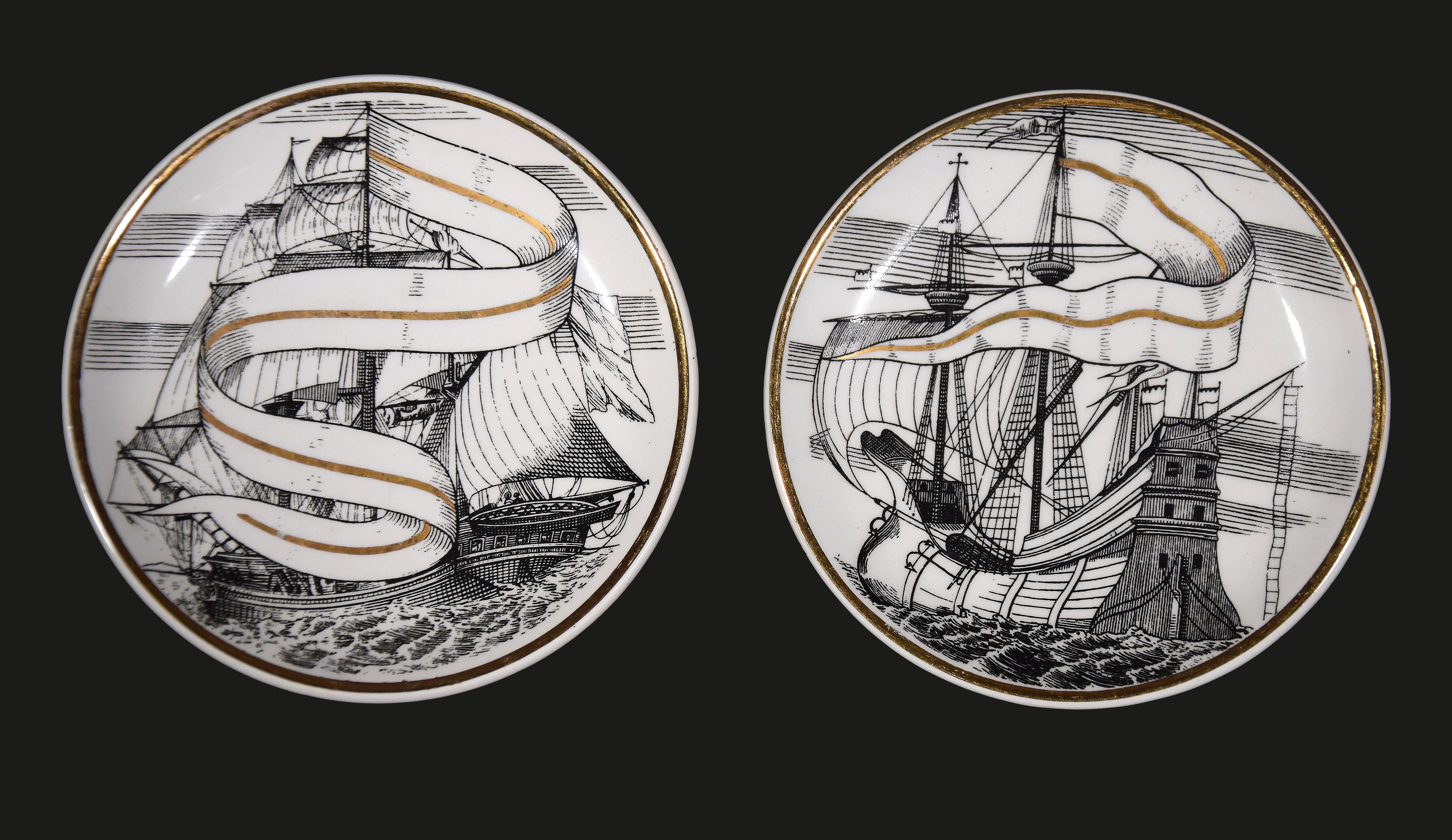 Set of Seven Plates 'Velieri' by Piero Fornasetti, 1960s In Good Condition For Sale In Roma, IT