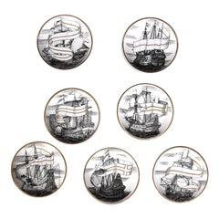 Vintage Set of Seven Plates 'Velieri' by Piero Fornasetti, 1960s