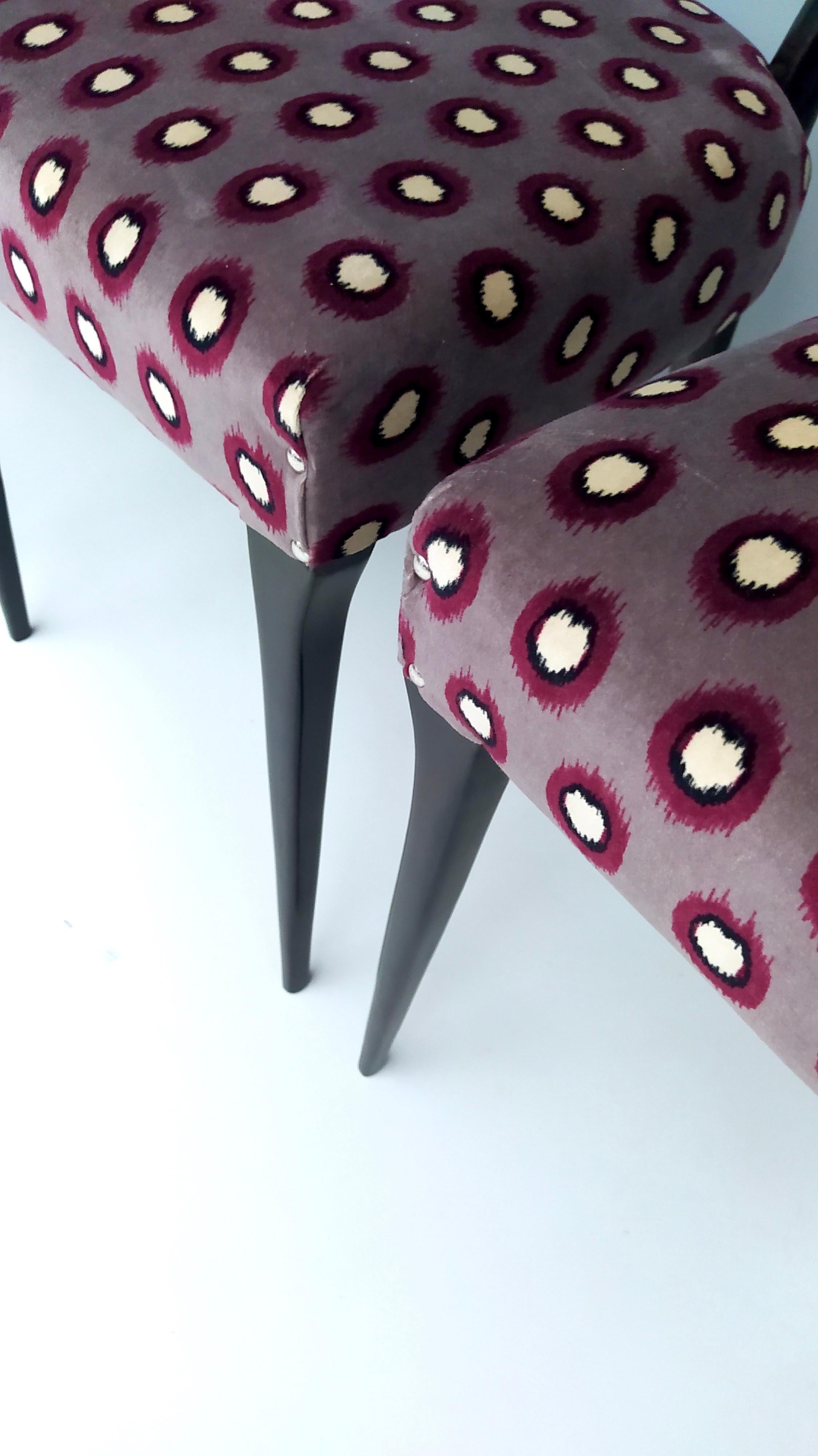 Set of Six Plum Purple Patterned Fabric Chairs by Carlo Enrico Rava, Italy 1950s 7