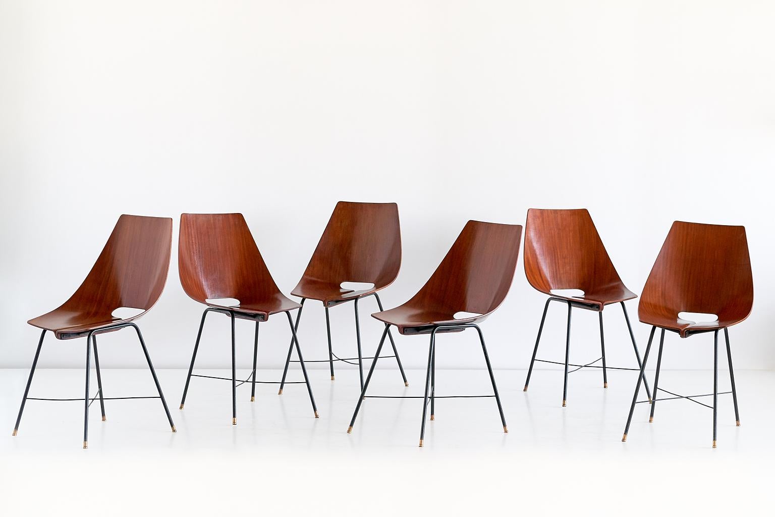 Set of Six Dining Chairs by Societá Compensati Curvati, Italy, 1959 5