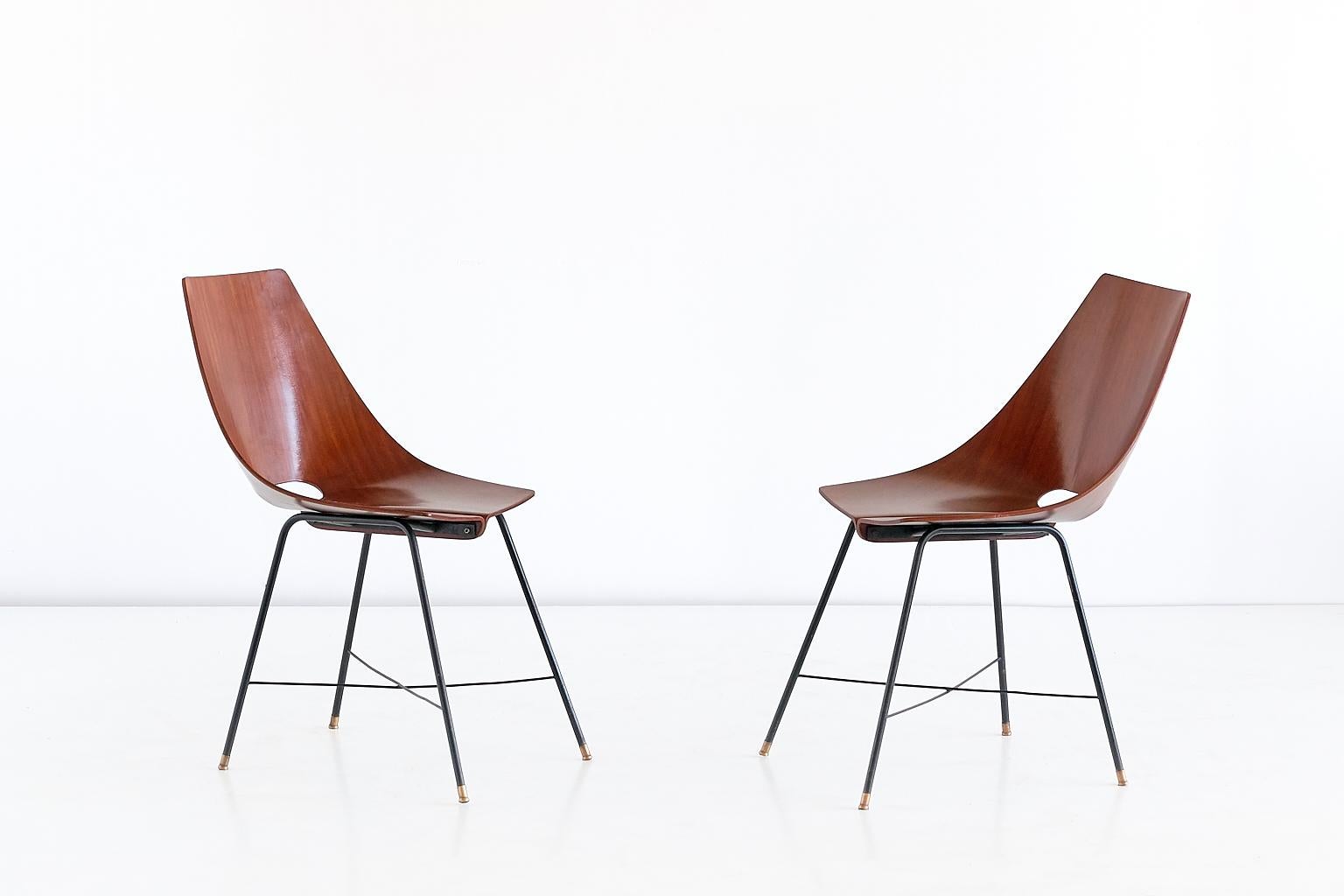 Mid-Century Modern Set of Six Dining Chairs by Societá Compensati Curvati, Italy, 1959