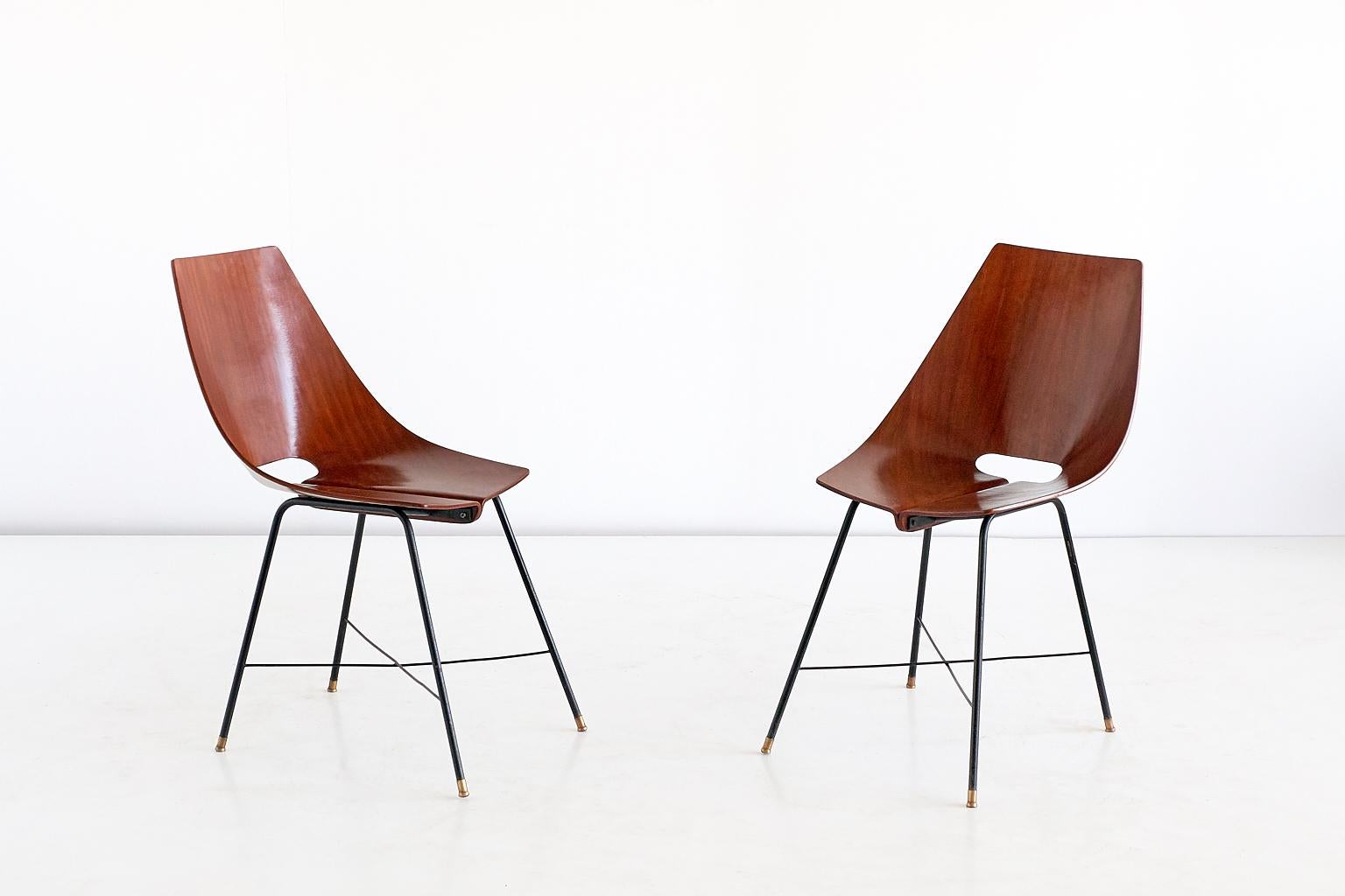 Set of Six Dining Chairs by Societá Compensati Curvati, Italy, 1959 In Good Condition In The Hague, NL