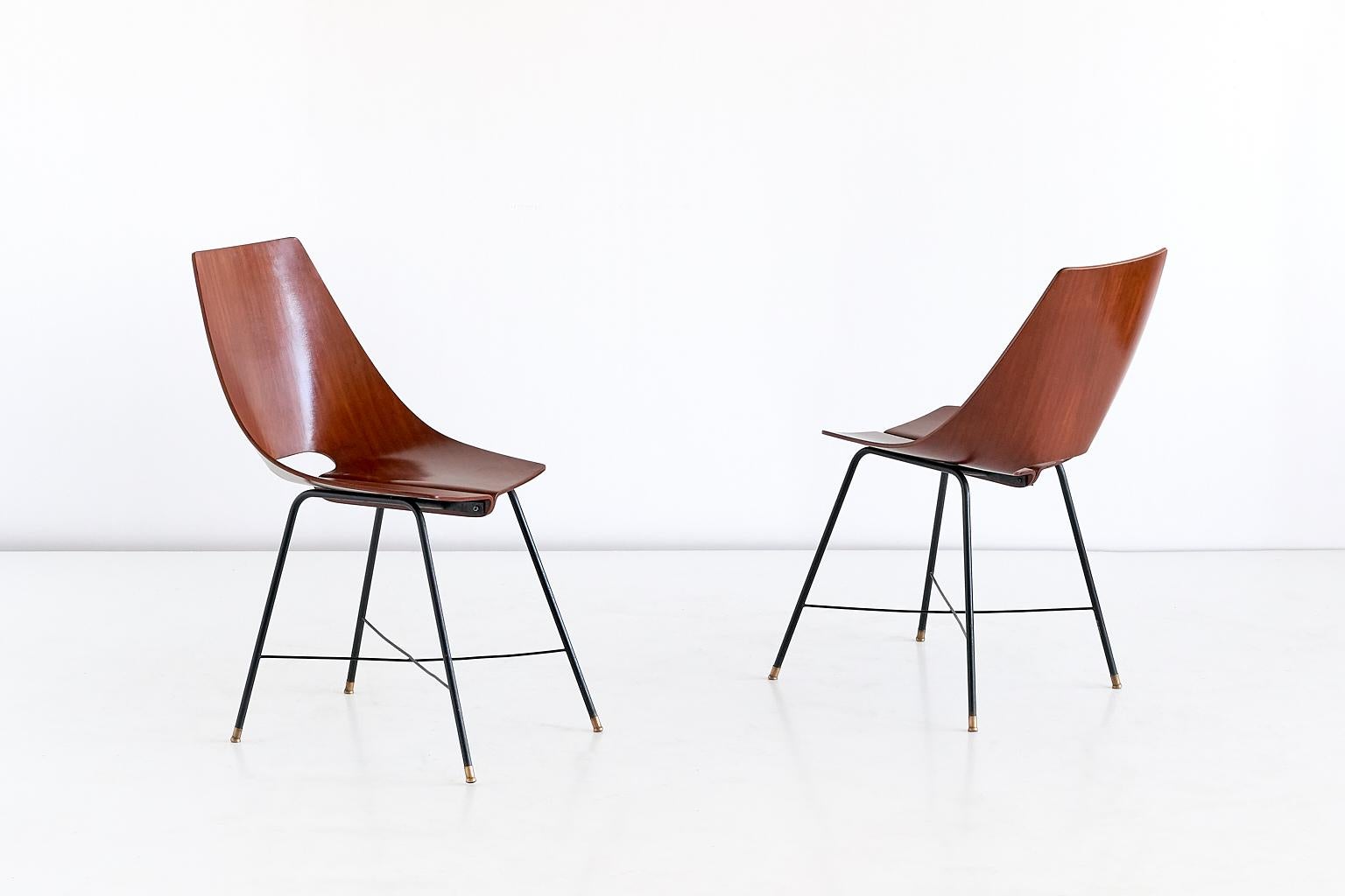 Metal Set of Six Dining Chairs by Societá Compensati Curvati, Italy, 1959