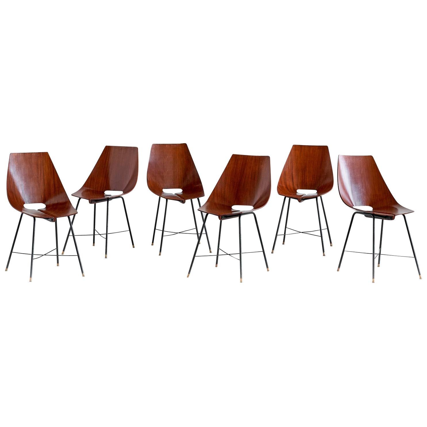 Set of Six Dining Chairs by Societá Compensati Curvati, Italy, 1959