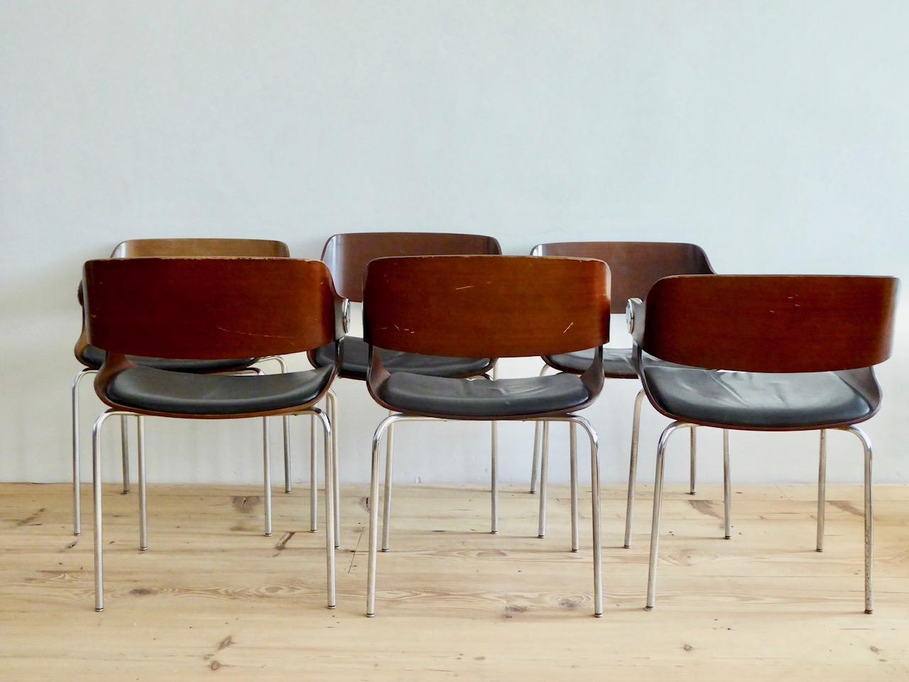 Mid-Century Modern Set of Six Plywood Dining Room Chairs by Eugen Schmidt, Germany, 1966