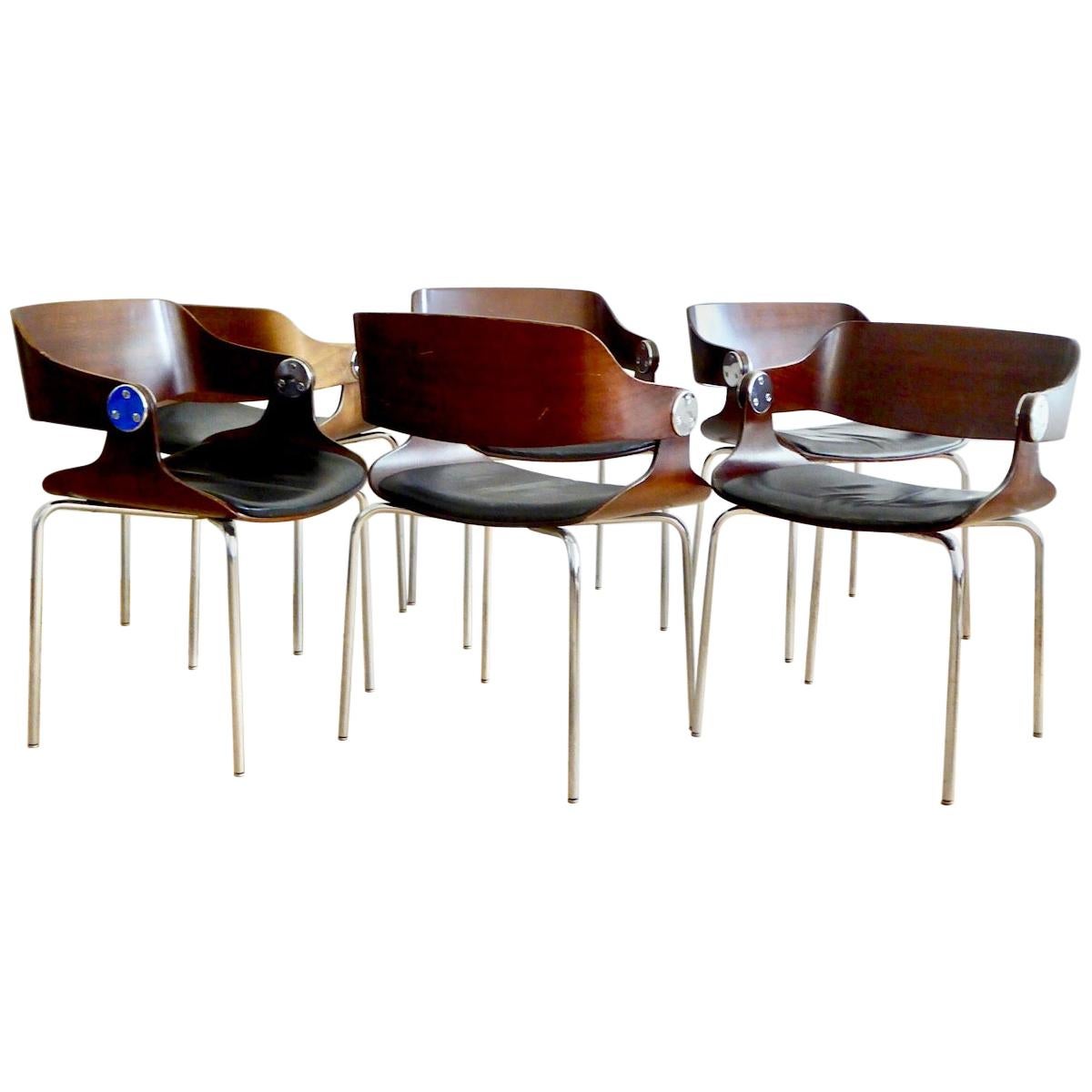 Set of Six Plywood Dining Room Chairs by Eugen Schmidt, Germany, 1966