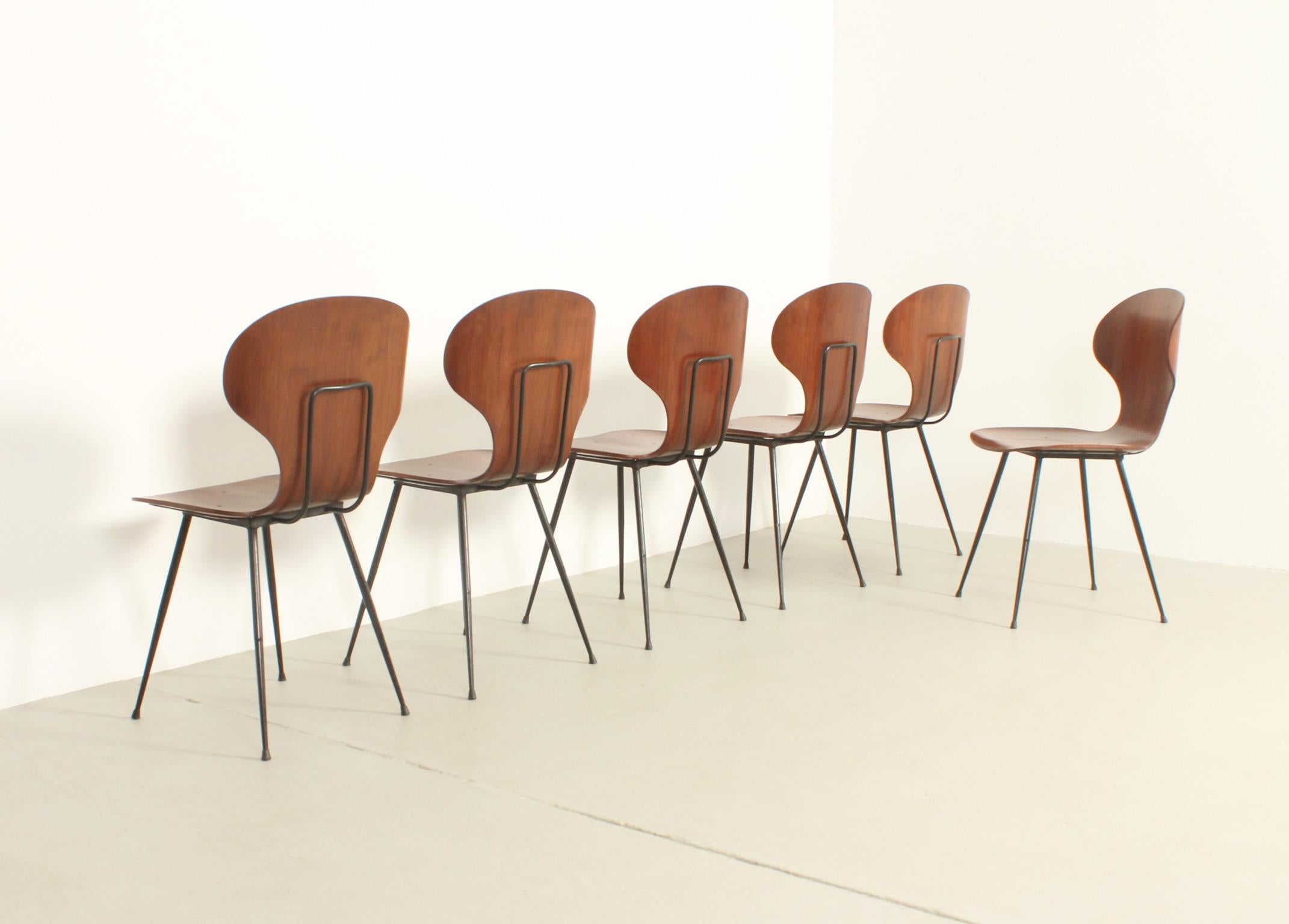 Set of Six Plywood Side Chairs by Carlo Ratti, Italy, 1950's For Sale 10