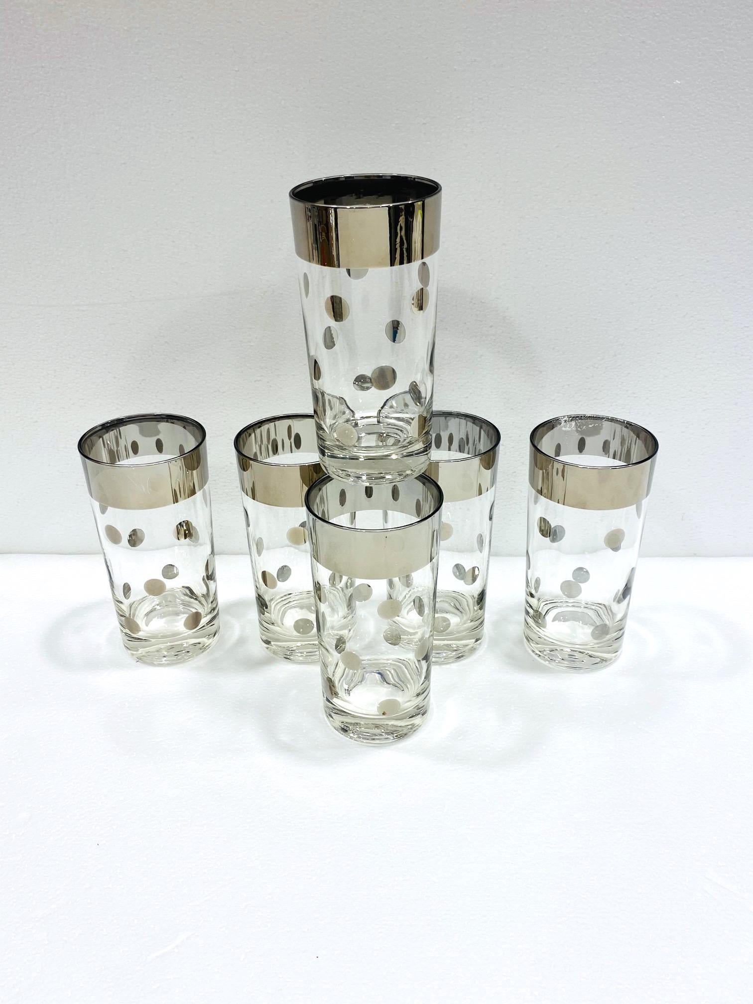 Set of Six Polka Dot Barware Glasses with Silver Overlay by Dorothy Thorpe, 1960 1