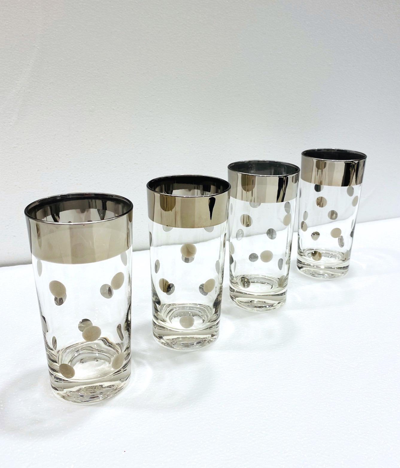 Mid-Century Modern Set of Six Polka Dot Barware Glasses with Silver Overlay by Dorothy Thorpe, 1960