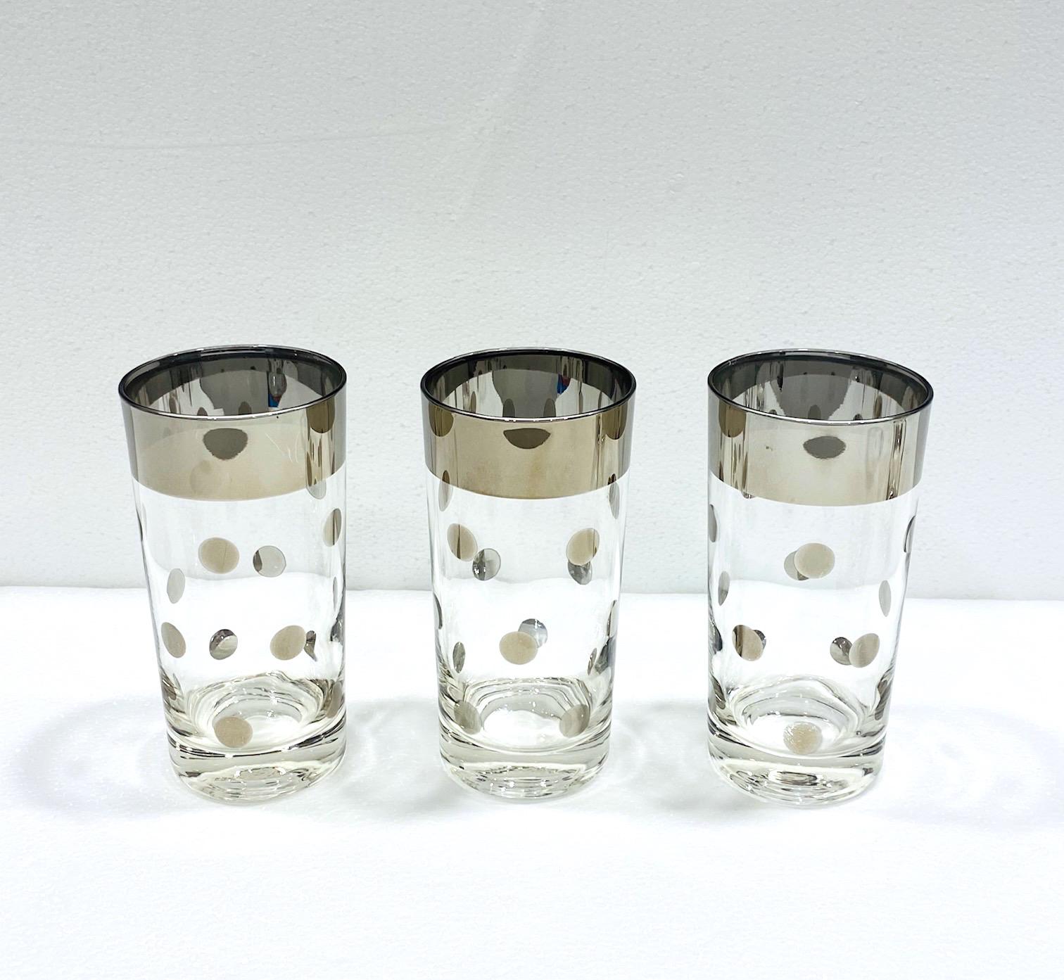 American Set of Six Polka Dot Barware Glasses with Silver Overlay by Dorothy Thorpe, 1960