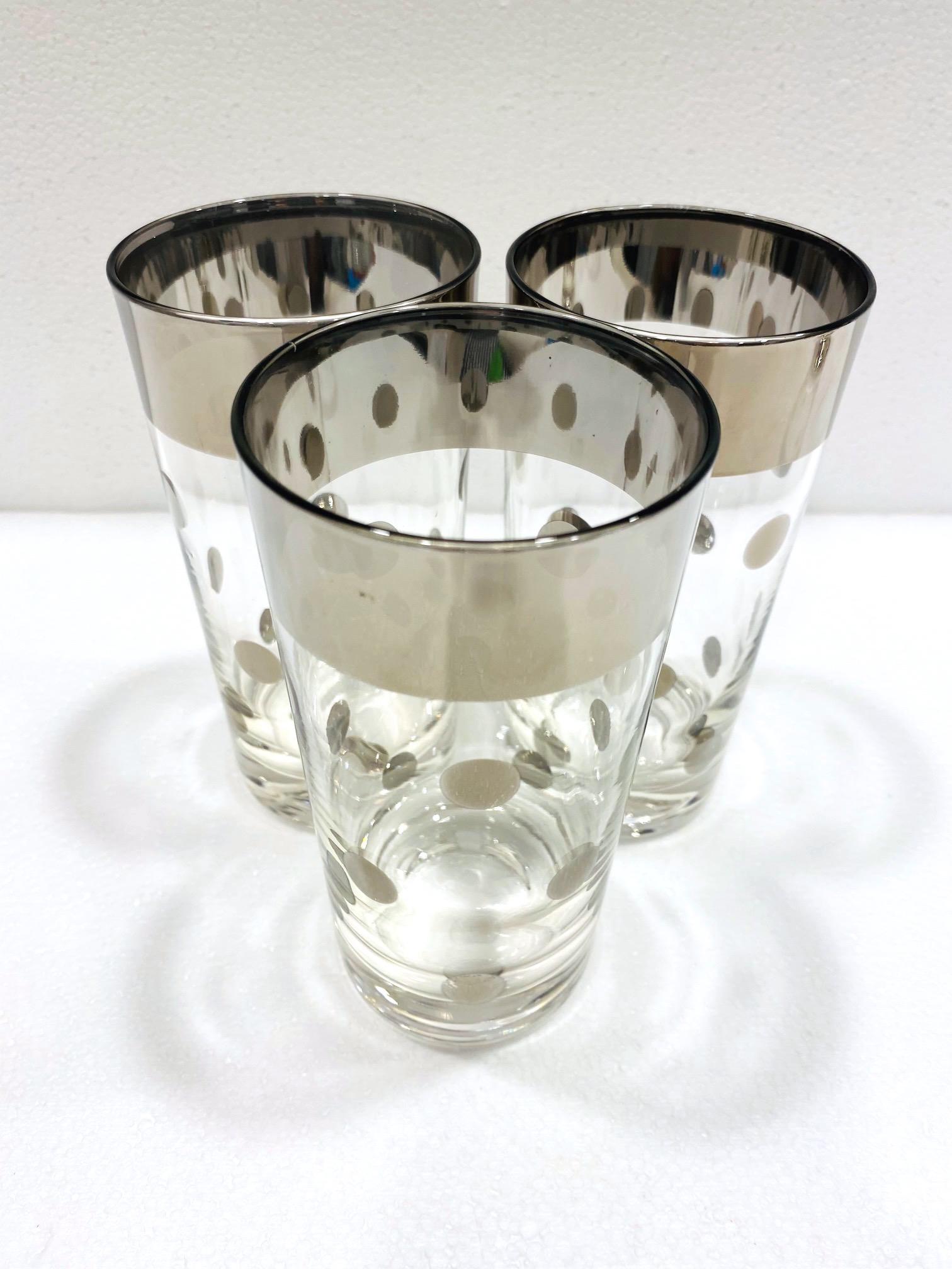 Hand-Crafted Set of Six Polka Dot Barware Glasses with Silver Overlay by Dorothy Thorpe, 1960