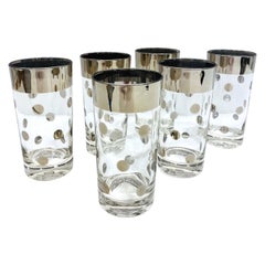 Set of Six Polka Dot Barware Glasses with Silver Overlay by Dorothy Thorpe, 1960