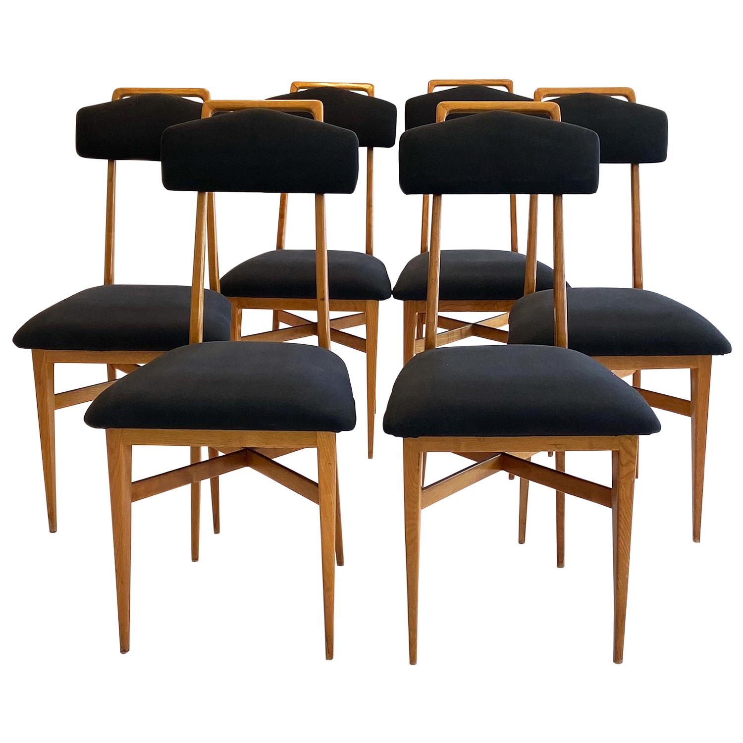 Set of Six Ponti Style Dining Chairs Italian Mid-Century Modern