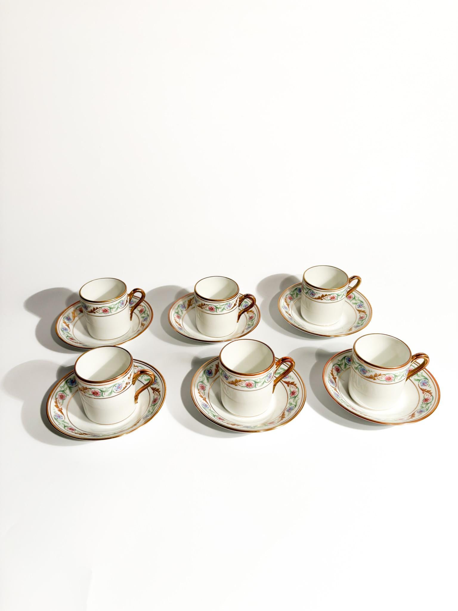 Set of 6 hand-painted porcelain coffee cups by Ginori Doccia, Pittoria manufacture, made in the 1940s

Saucer: Ø cm 11

Ginori 1735 is an Italian luxury goods company founded in 1735 by Carlo Ginori. The company is known for its high-quality