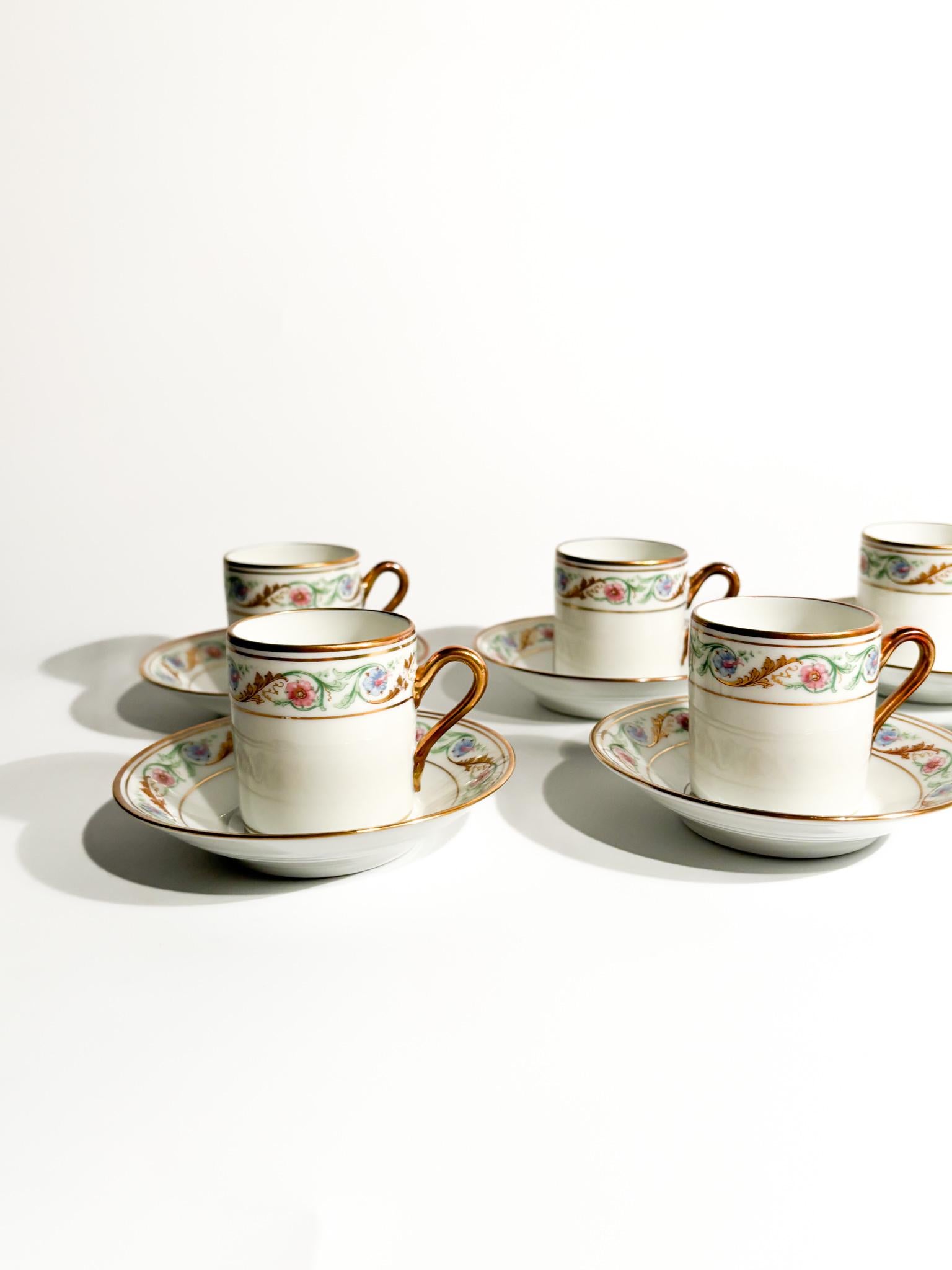 Art Deco Set of Six Porcelain Coffee Cups by Ginori Doccia Pittoria from the 1940s For Sale