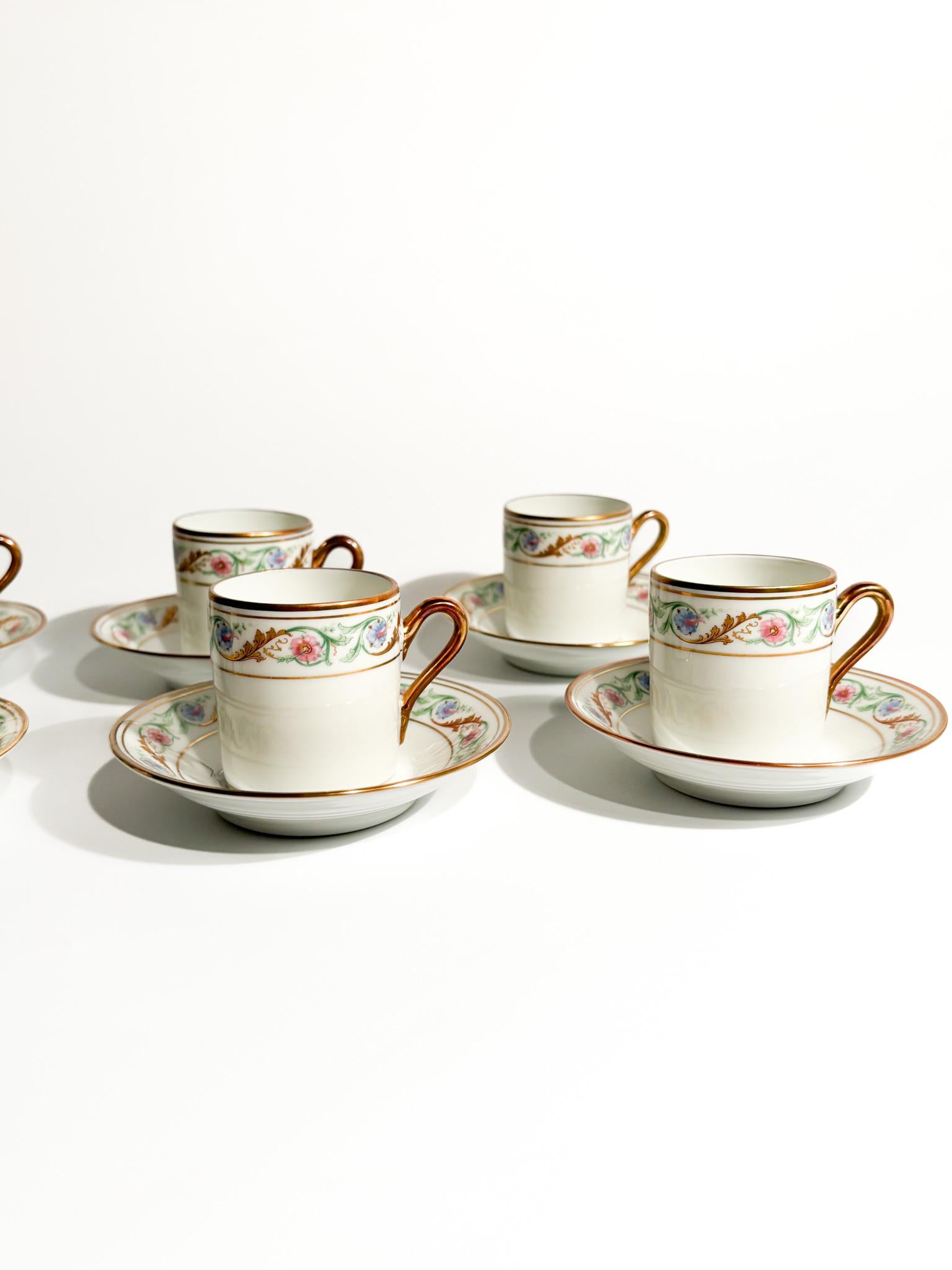 Italian Set of Six Porcelain Coffee Cups by Ginori Doccia Pittoria from the 1940s For Sale