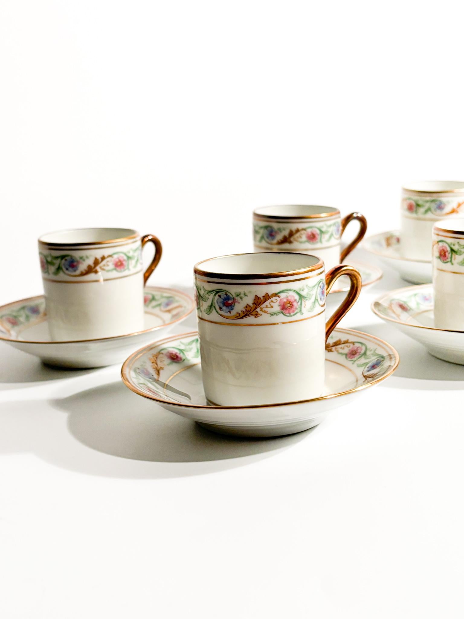 Mid-20th Century Set of Six Porcelain Coffee Cups by Ginori Doccia Pittoria from the 1940s For Sale