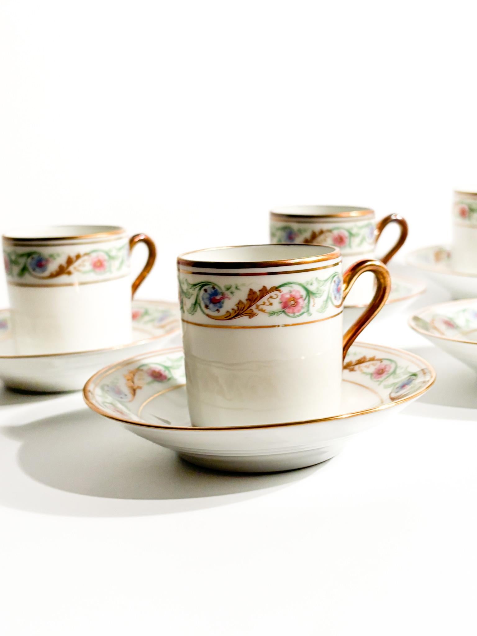 Set of Six Porcelain Coffee Cups by Ginori Doccia Pittoria from the 1940s For Sale 1