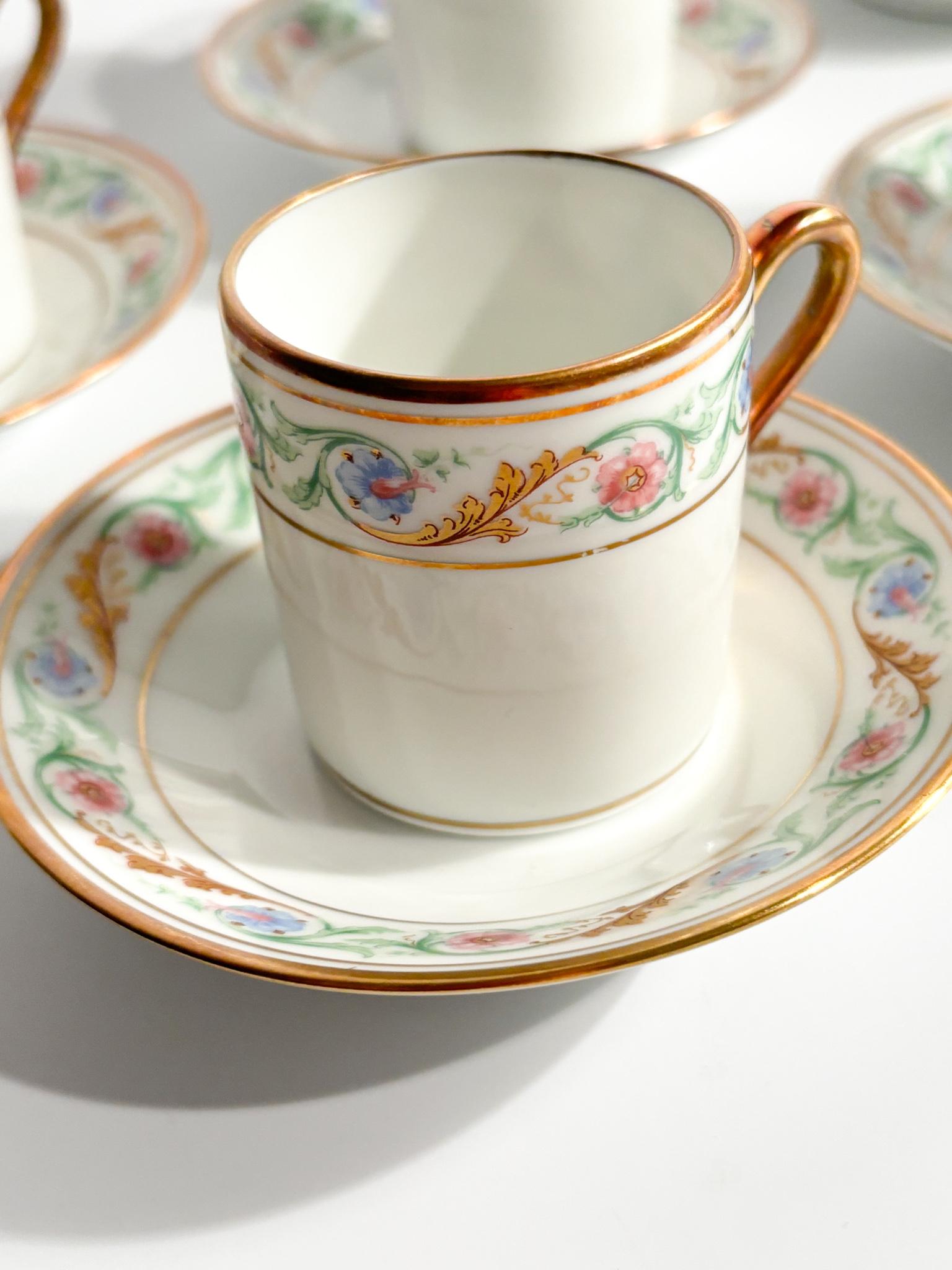 Set of Six Porcelain Coffee Cups by Ginori Doccia Pittoria from the 1940s For Sale 2