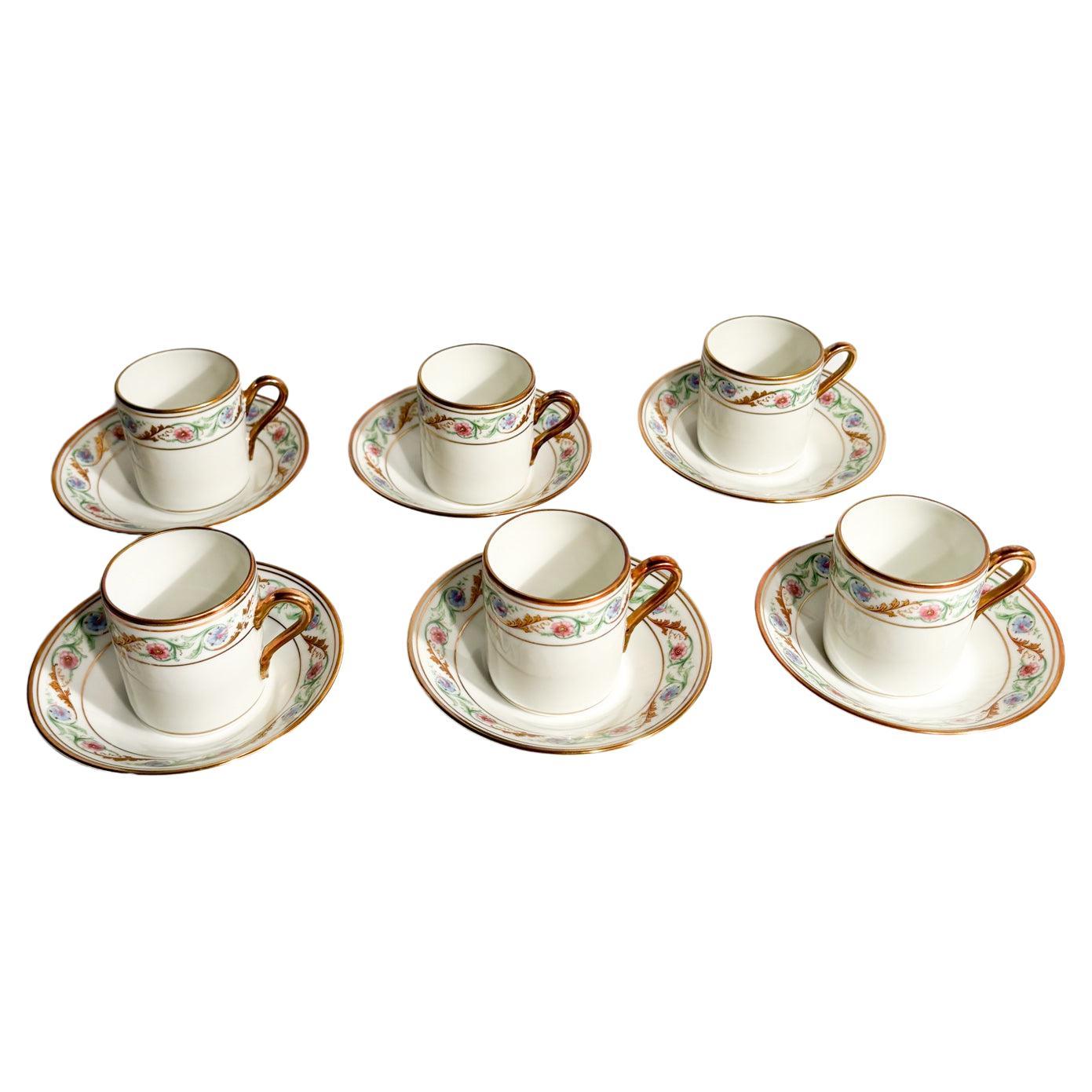 Set of Six Porcelain Coffee Cups by Ginori Doccia Pittoria from the 1940s For Sale