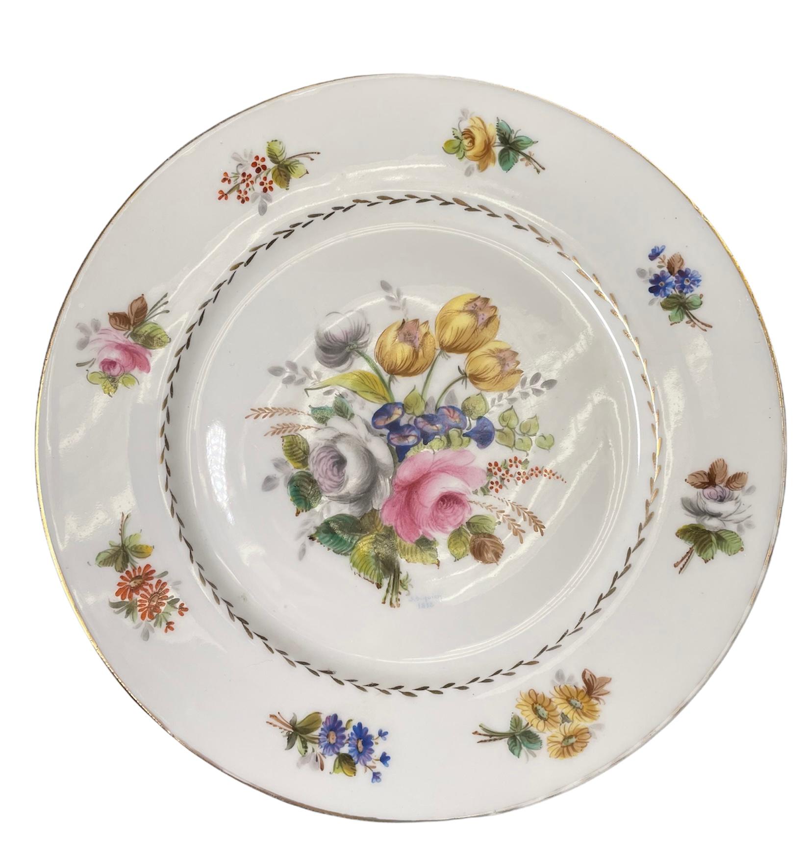 French Set of Six Porcelain Plates from the Collection of the Manoir of Montsalvy For Sale