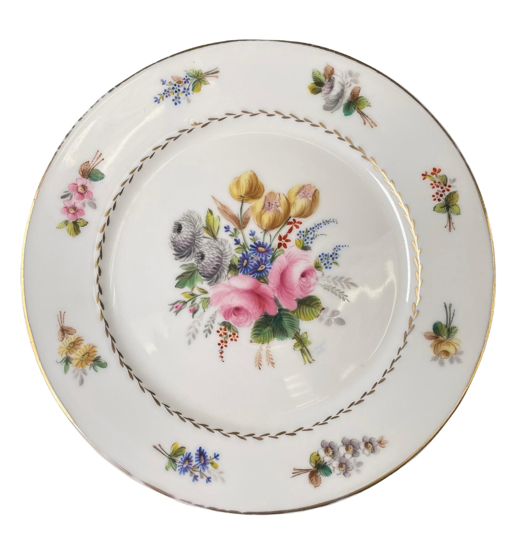 Hand-Painted Set of Six Porcelain Plates from the Collection of the Manoir of Montsalvy For Sale