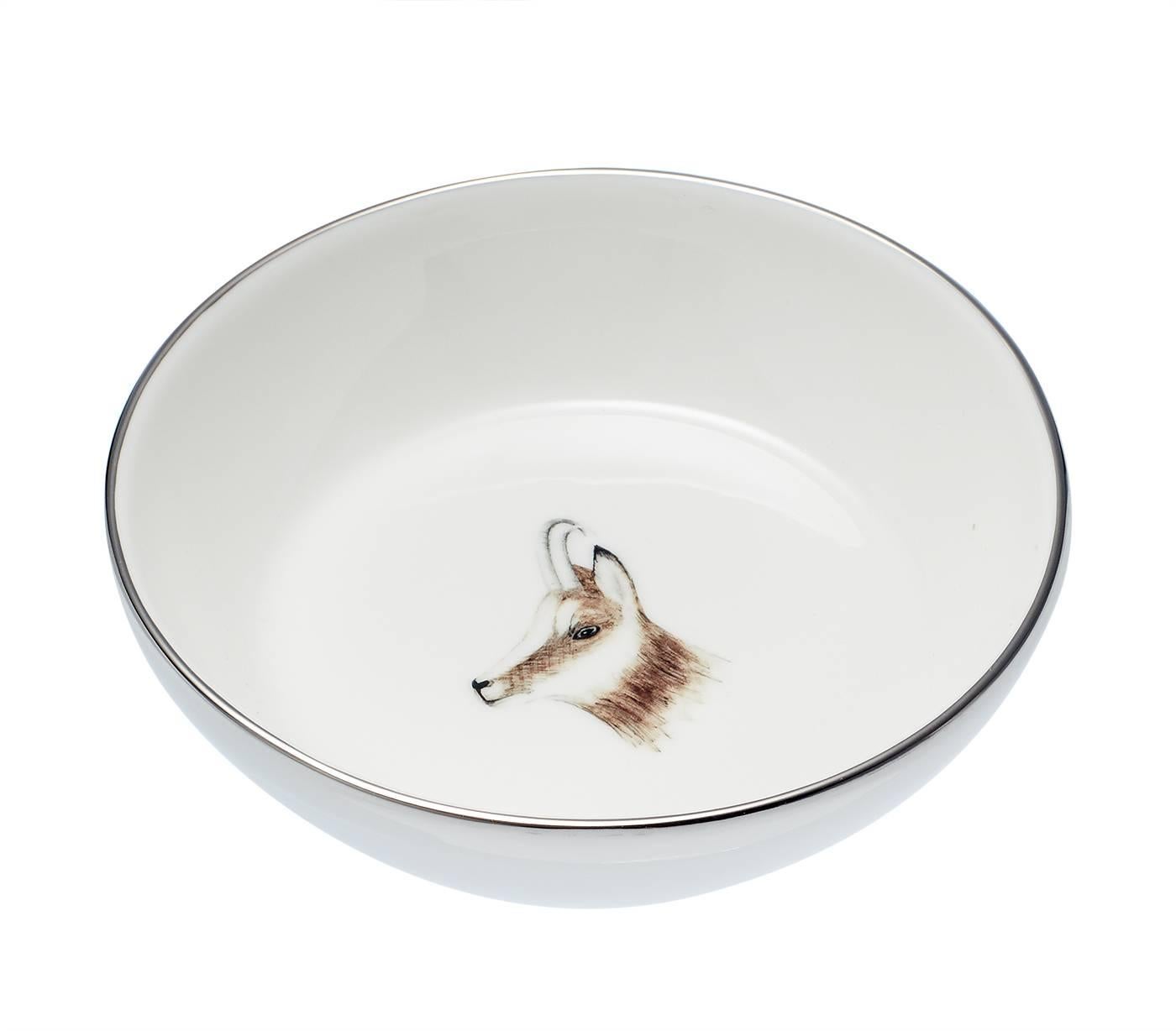 Contemporary Set of Six Porcelain Plates with Hunting Trophies for Claudia For Sale