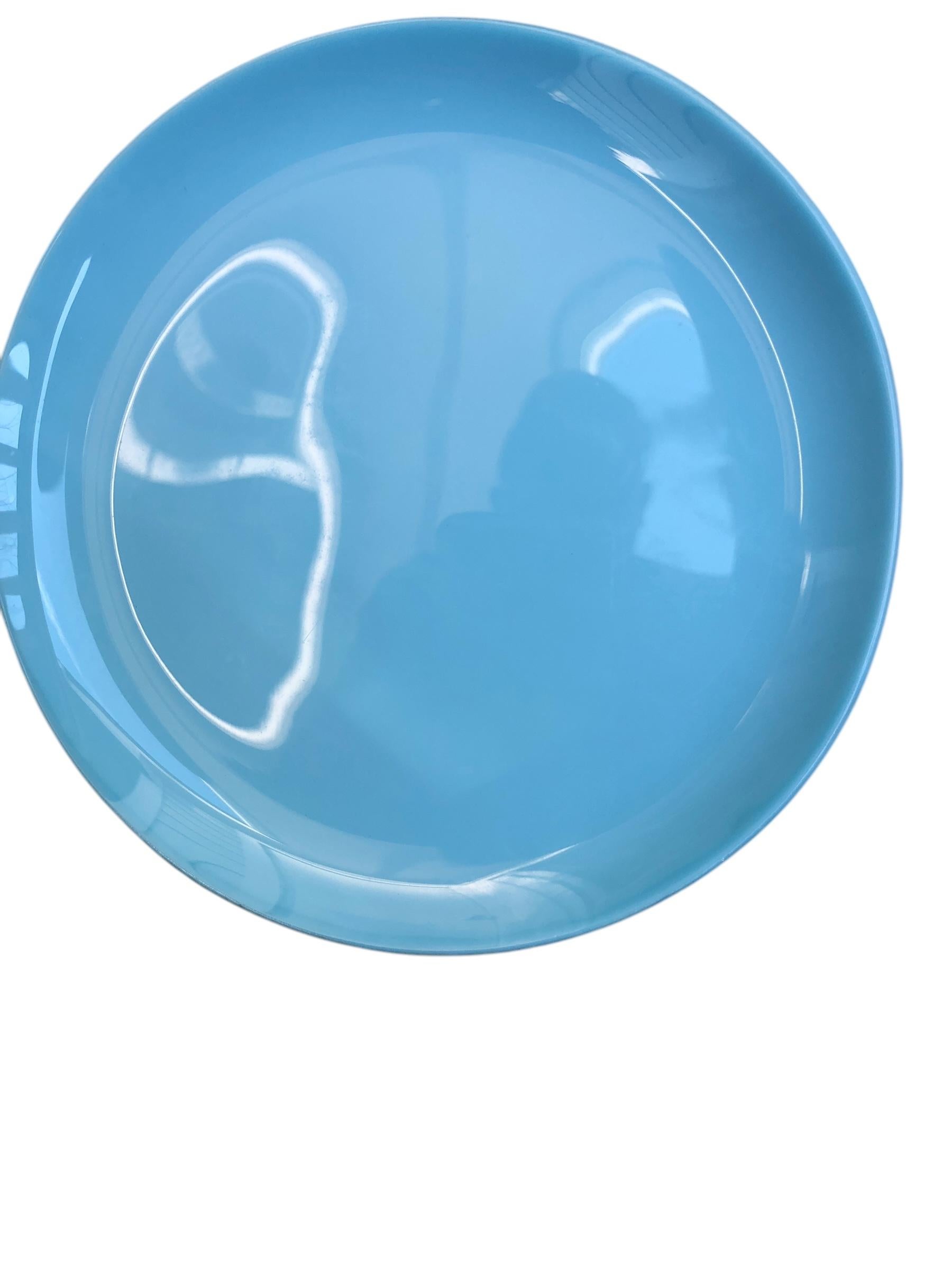 Lote de seis platos de postre y ensalada Portieux Vallerysthal de opalina azul turquesa 