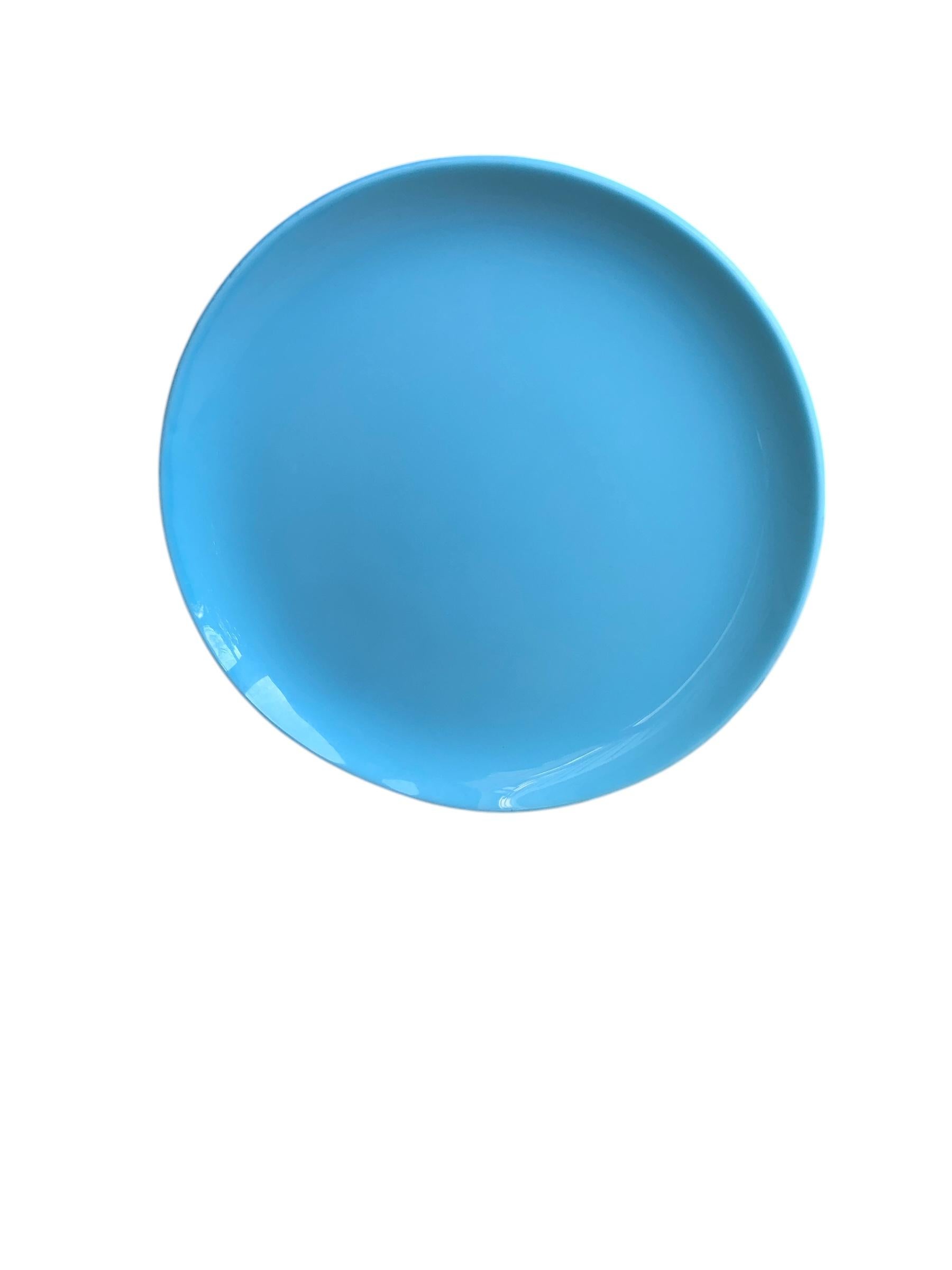 Lote de seis platos de postre Portieux Vallerysthal de opalina azul turquesa Vidrio opalino en venta