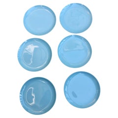 Ensemble de six assiettes à dessert Portieux Vallerysthal en opaline bleu turquoise