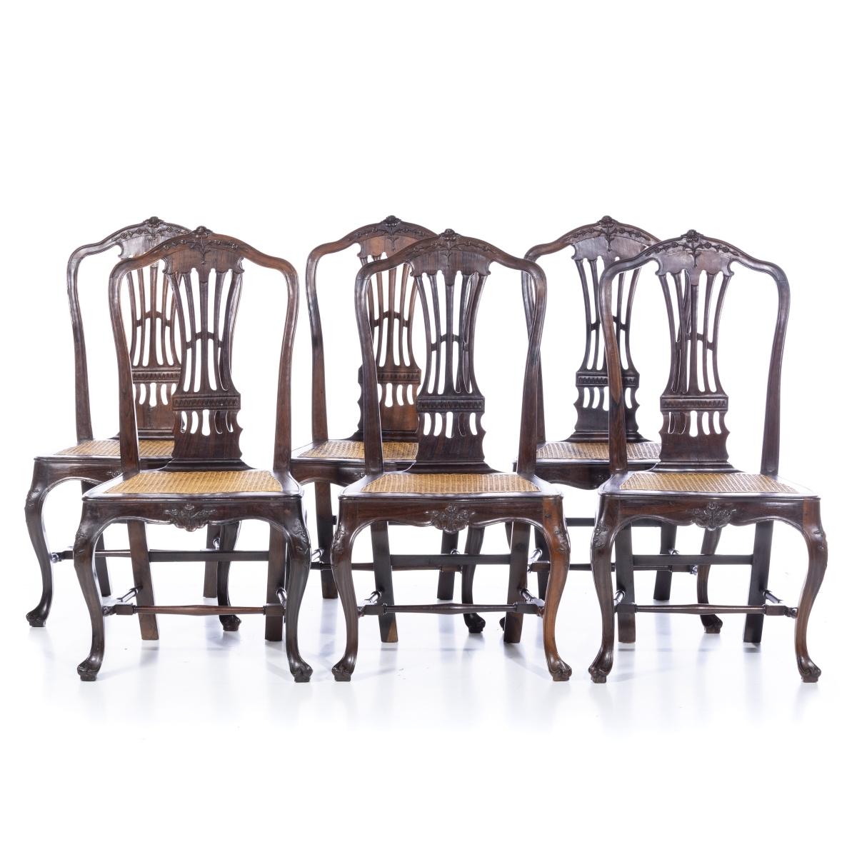 Hand-Crafted SET OF SIX PORTUGUESE CHAIRS  18th Century in Brazilian Rosewood