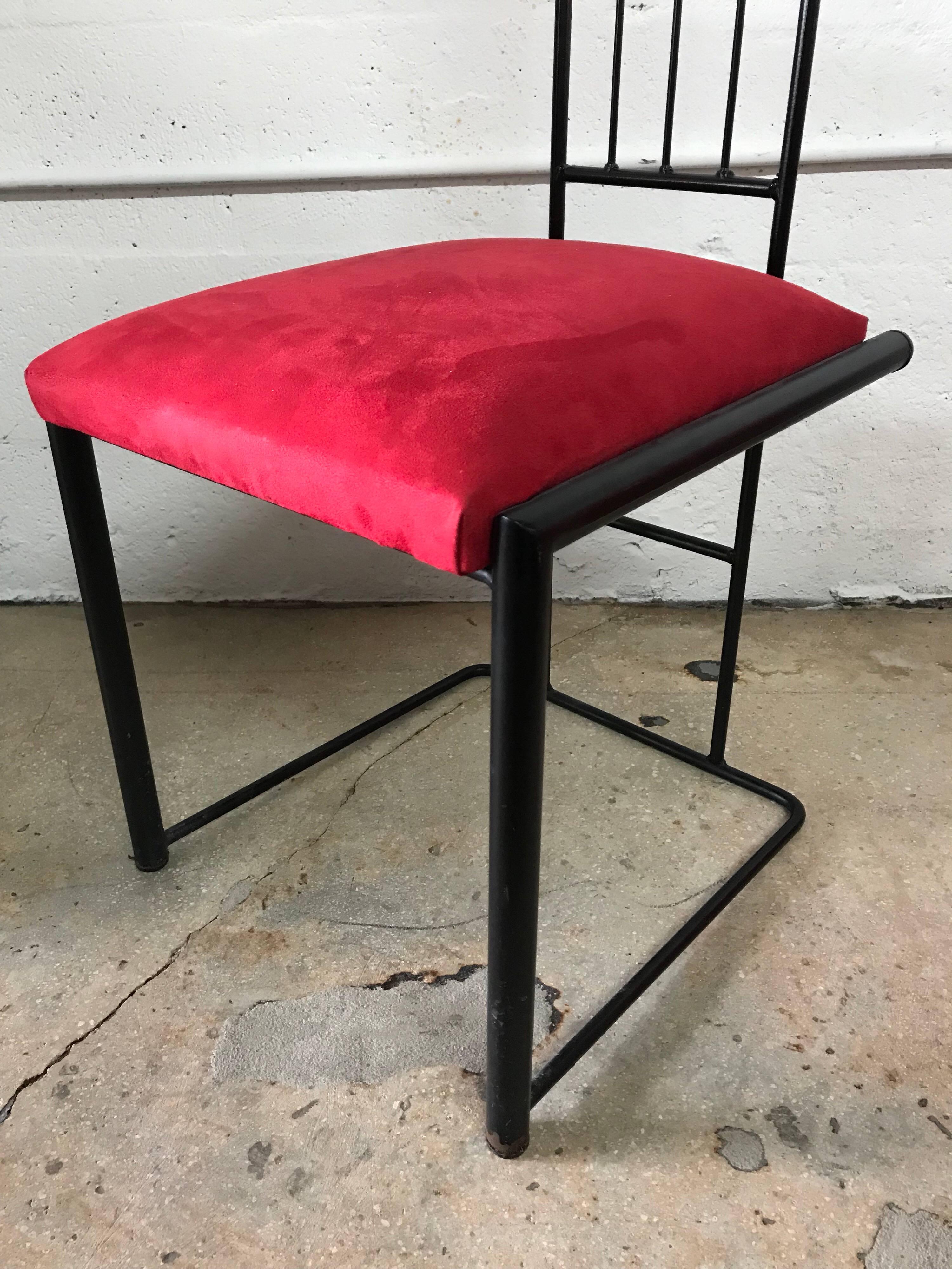 Powder-Coated Set of Six Post Modern High Back Dining Chairs